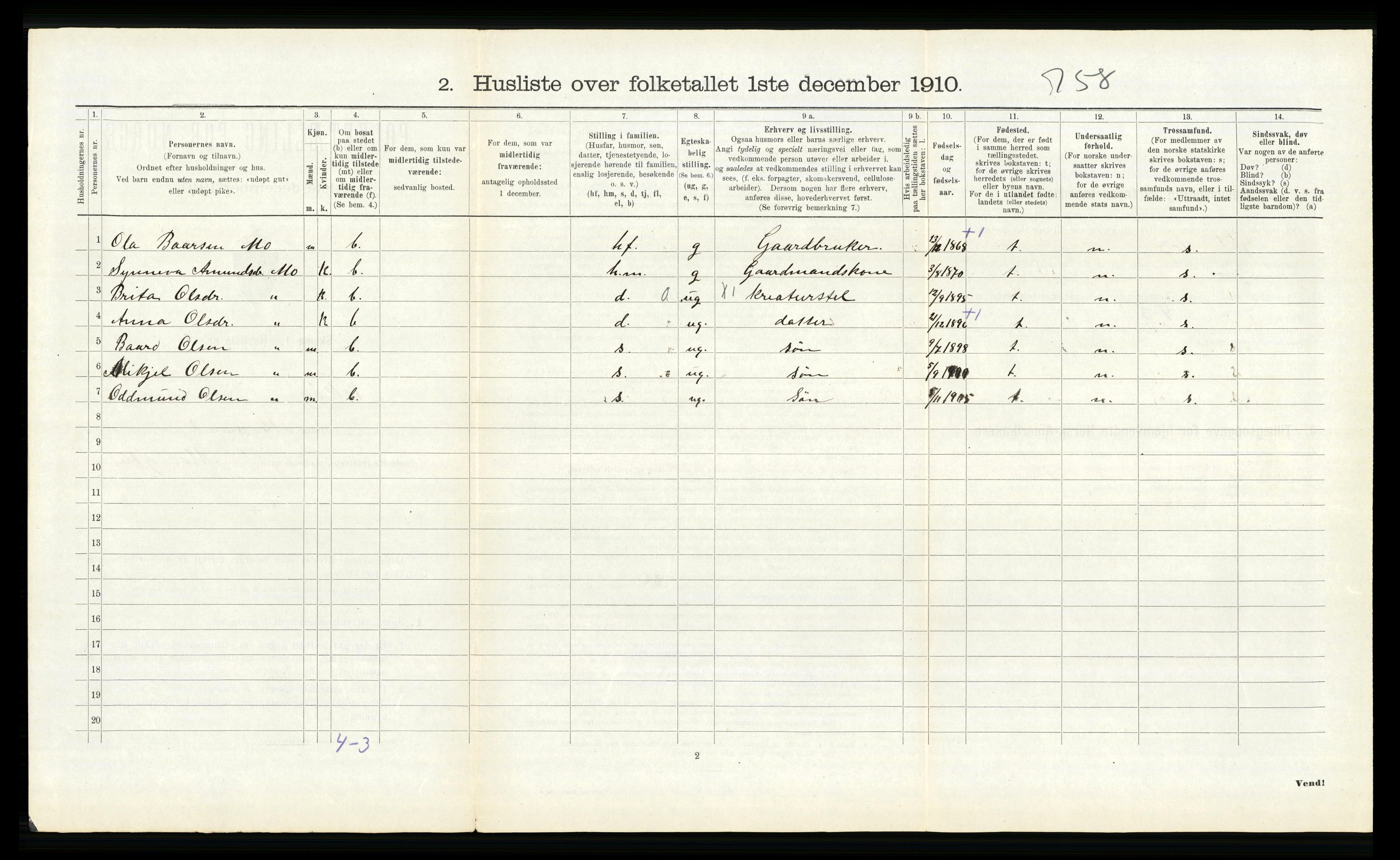 RA, Folketelling 1910 for 1238 Kvam herred, 1910, s. 308