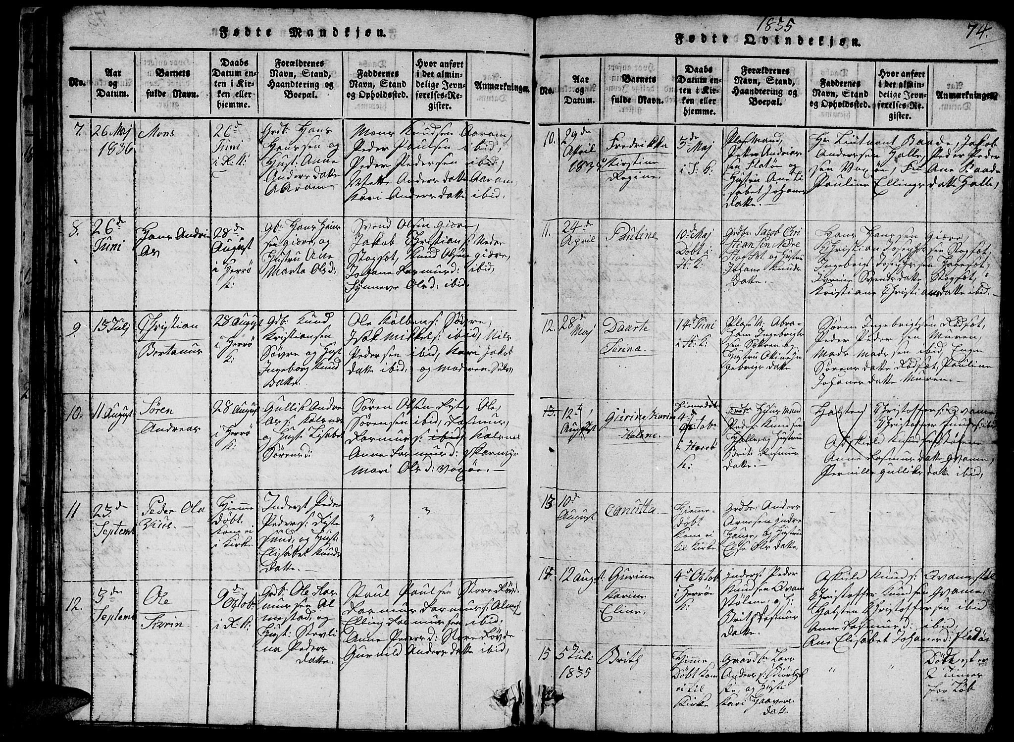 Ministerialprotokoller, klokkerbøker og fødselsregistre - Møre og Romsdal, SAT/A-1454/503/L0046: Klokkerbok nr. 503C01, 1816-1842, s. 74