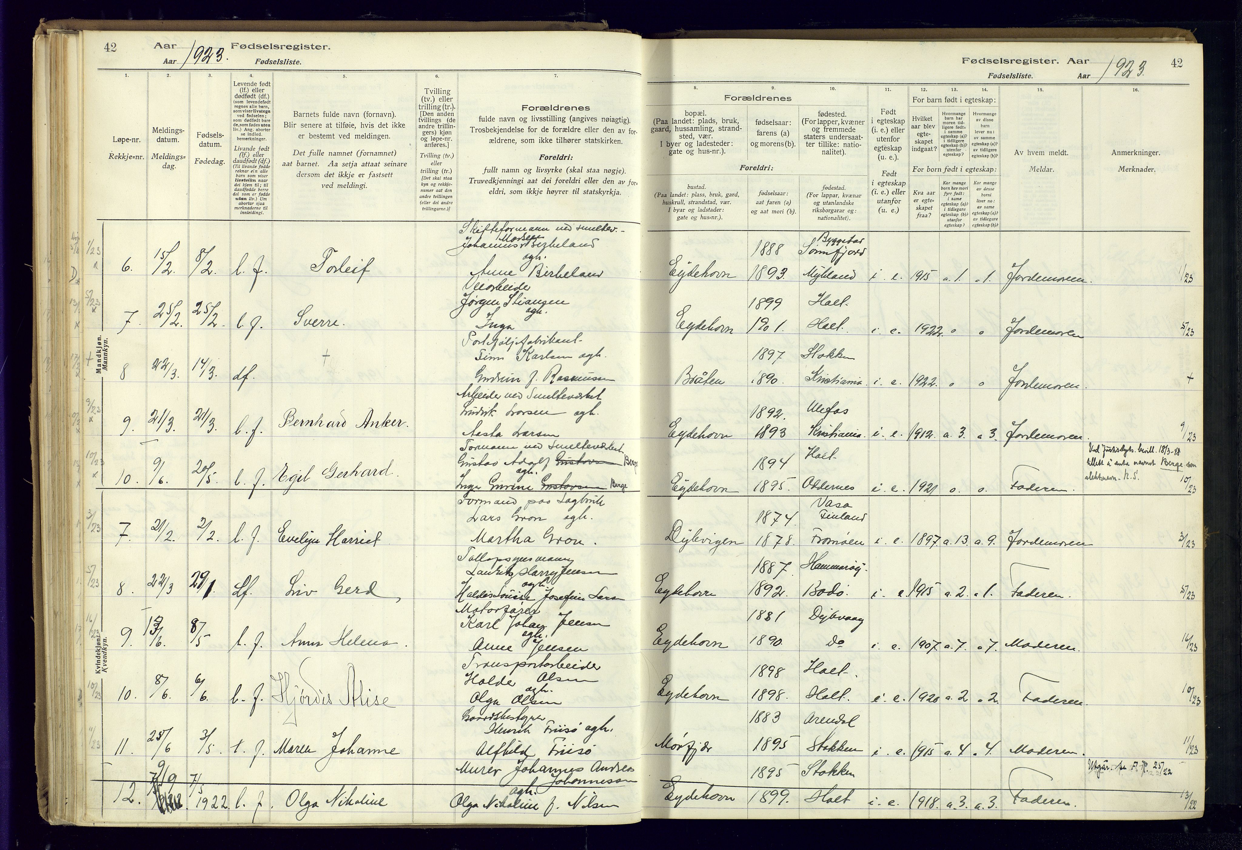 Austre Moland sokneprestkontor, AV/SAK-1111-0001/J/Ja/L0003: Fødselsregister nr. A-VI-27, 1916-1950, s. 42