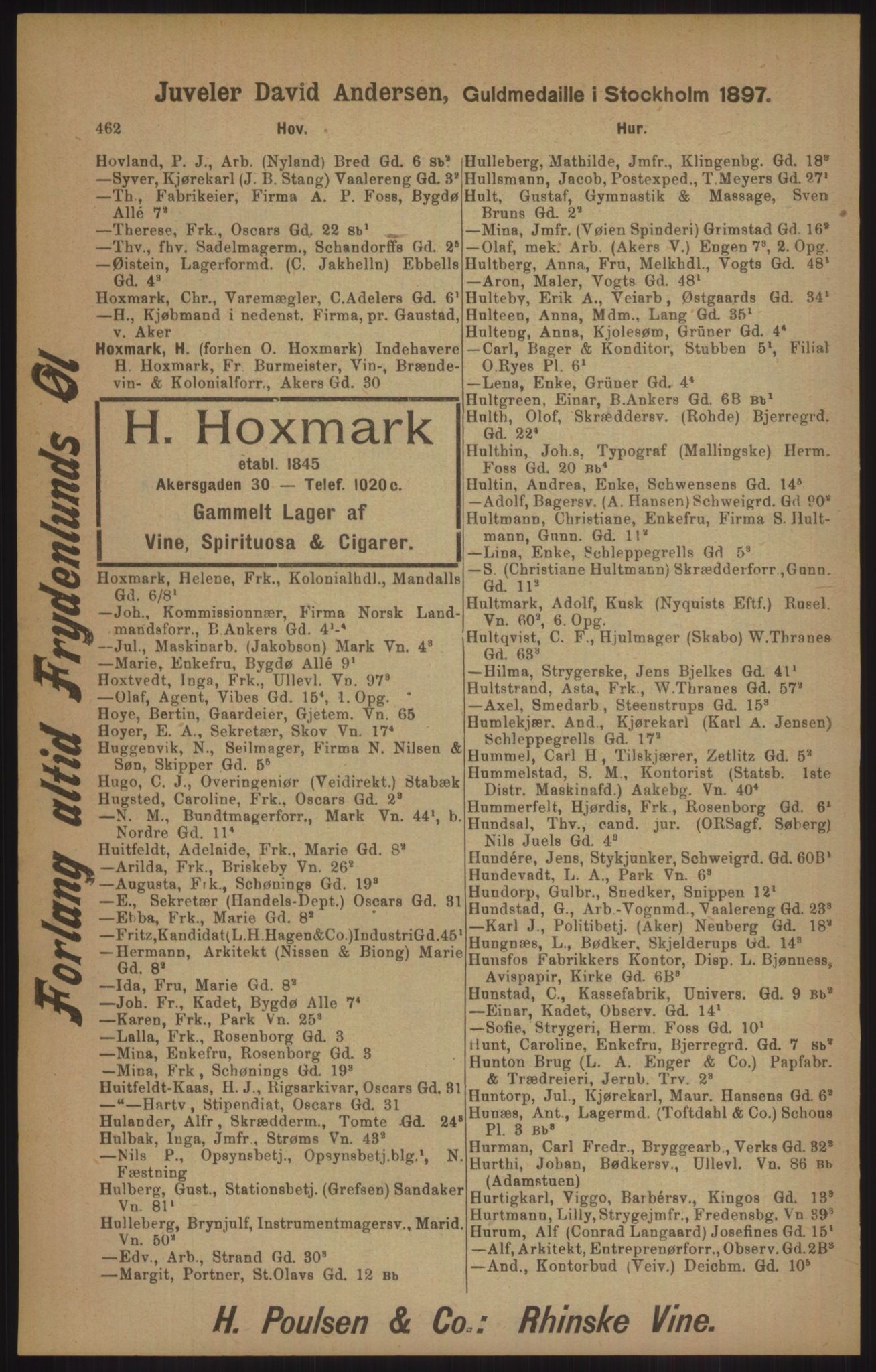 Kristiania/Oslo adressebok, PUBL/-, 1905, s. 462