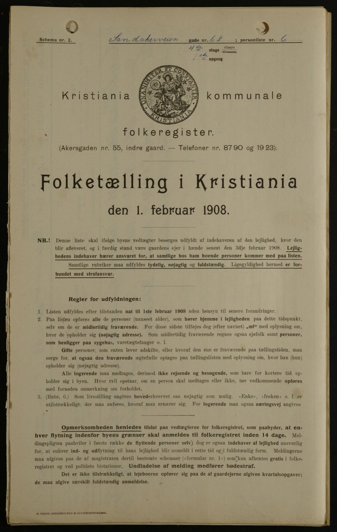 OBA, Kommunal folketelling 1.2.1908 for Kristiania kjøpstad, 1908, s. 78699