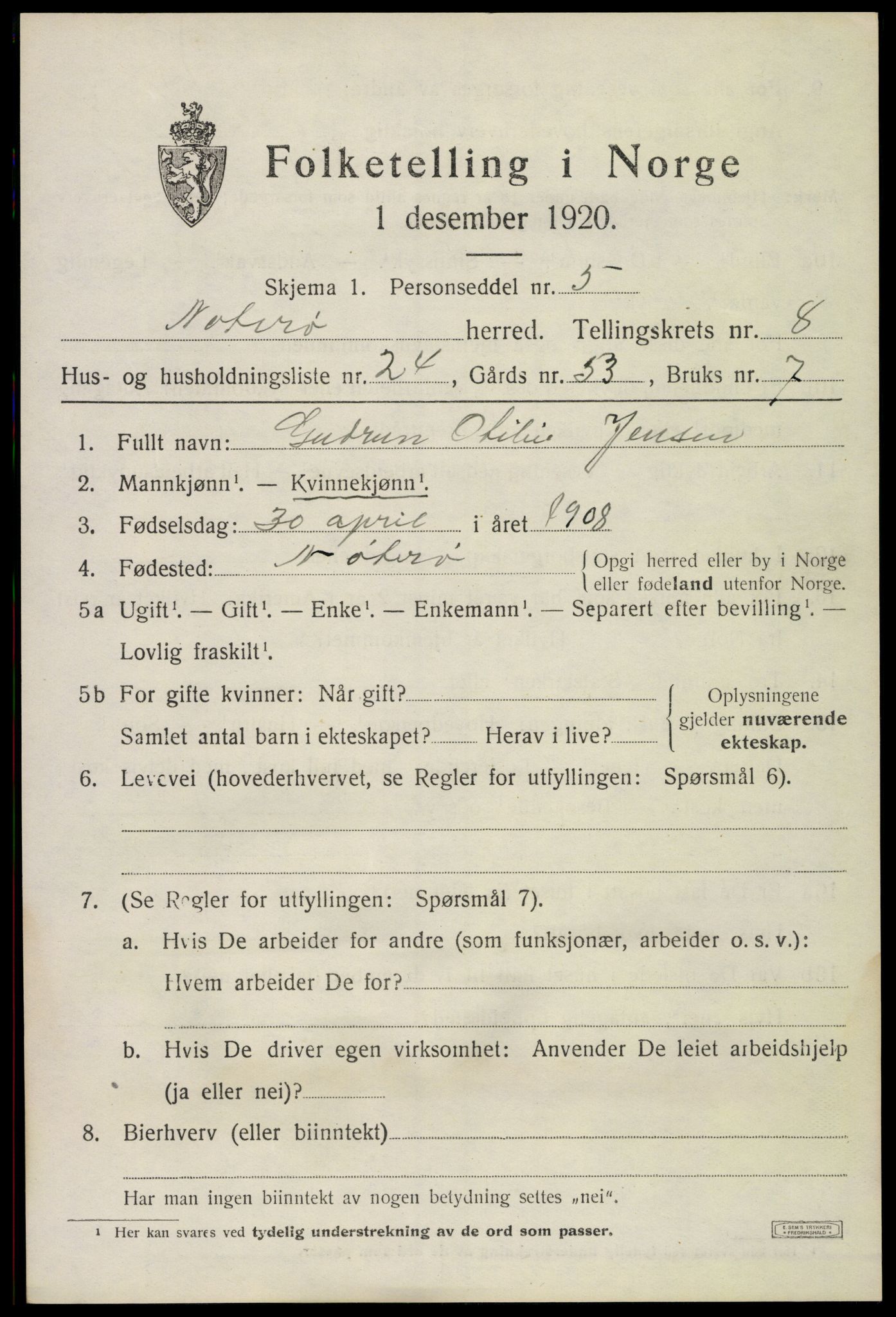SAKO, Folketelling 1920 for 0722 Nøtterøy herred, 1920, s. 10651