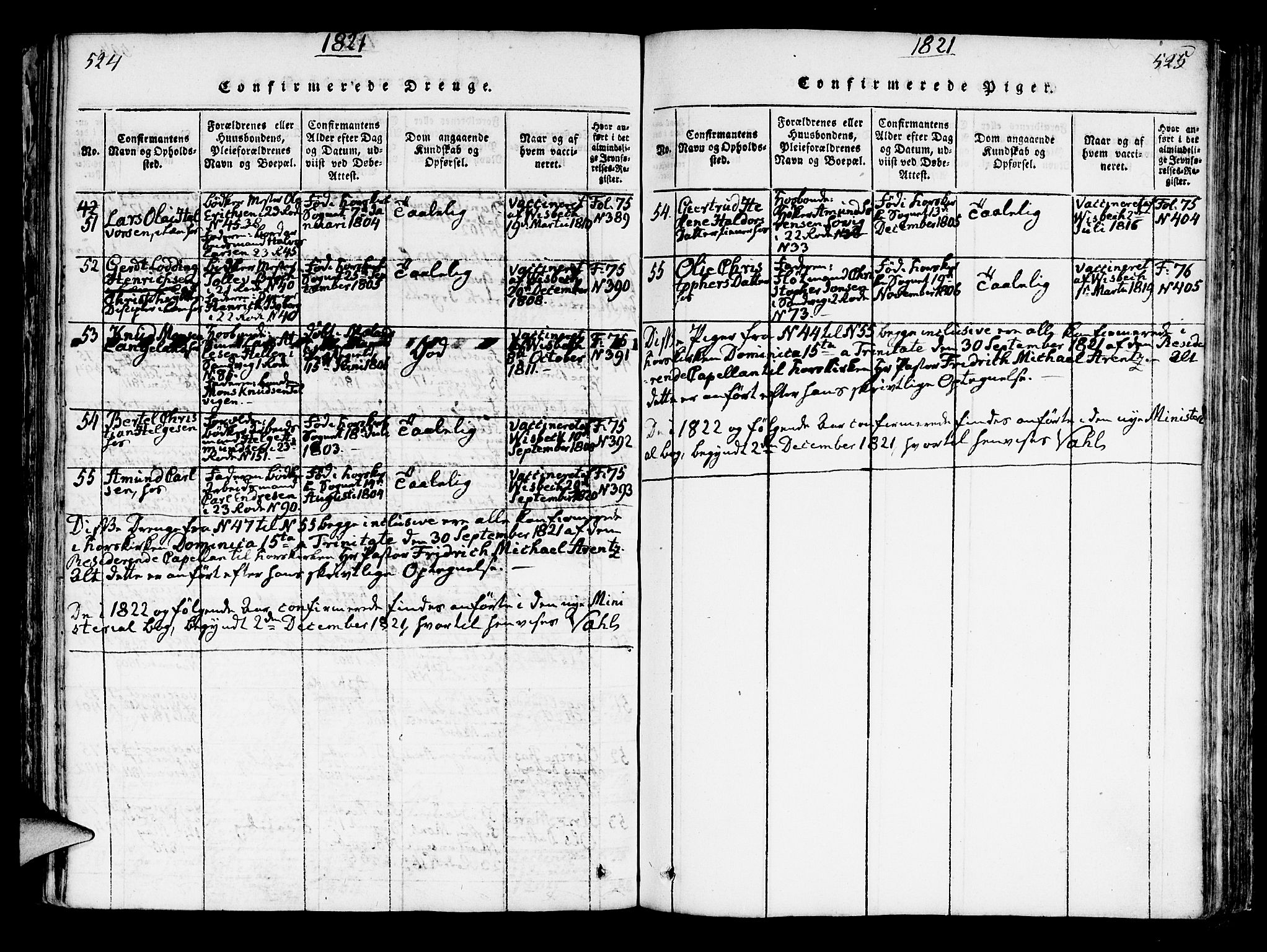 Korskirken sokneprestembete, SAB/A-76101/H/Hab: Klokkerbok nr. A 1b, 1815-1821, s. 524-525