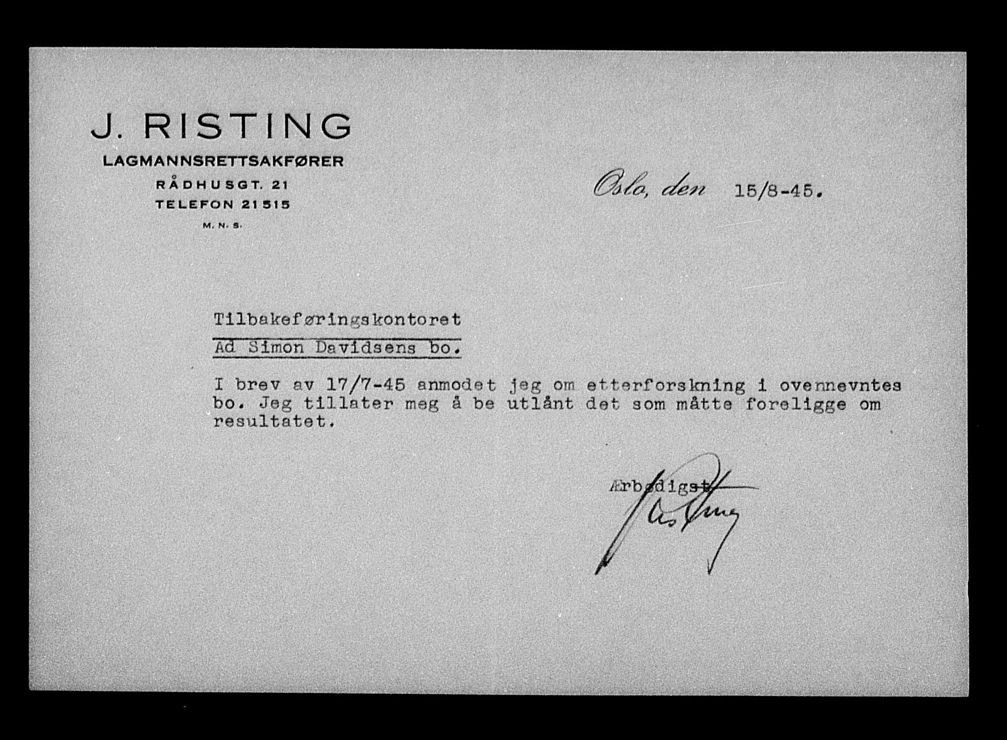 Justisdepartementet, Tilbakeføringskontoret for inndratte formuer, AV/RA-S-1564/H/Hc/Hcc/L0930: --, 1945-1947, s. 38