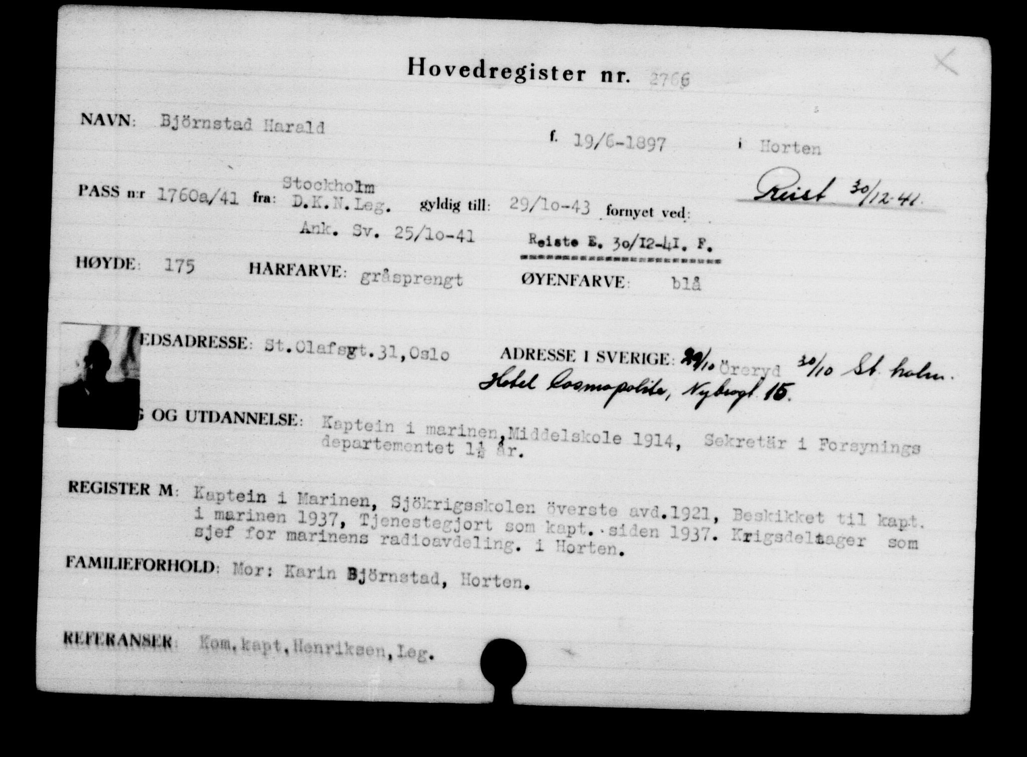 Utenriksstasjonene, Legasjonen i Stockholm, Flyktningkontoret, AV/RA-S-6753/V/Va/L0003: Kjesäterkartoteket, flyktninger med registreringsnr. 2001-3495, 1940-1945, s. 1154