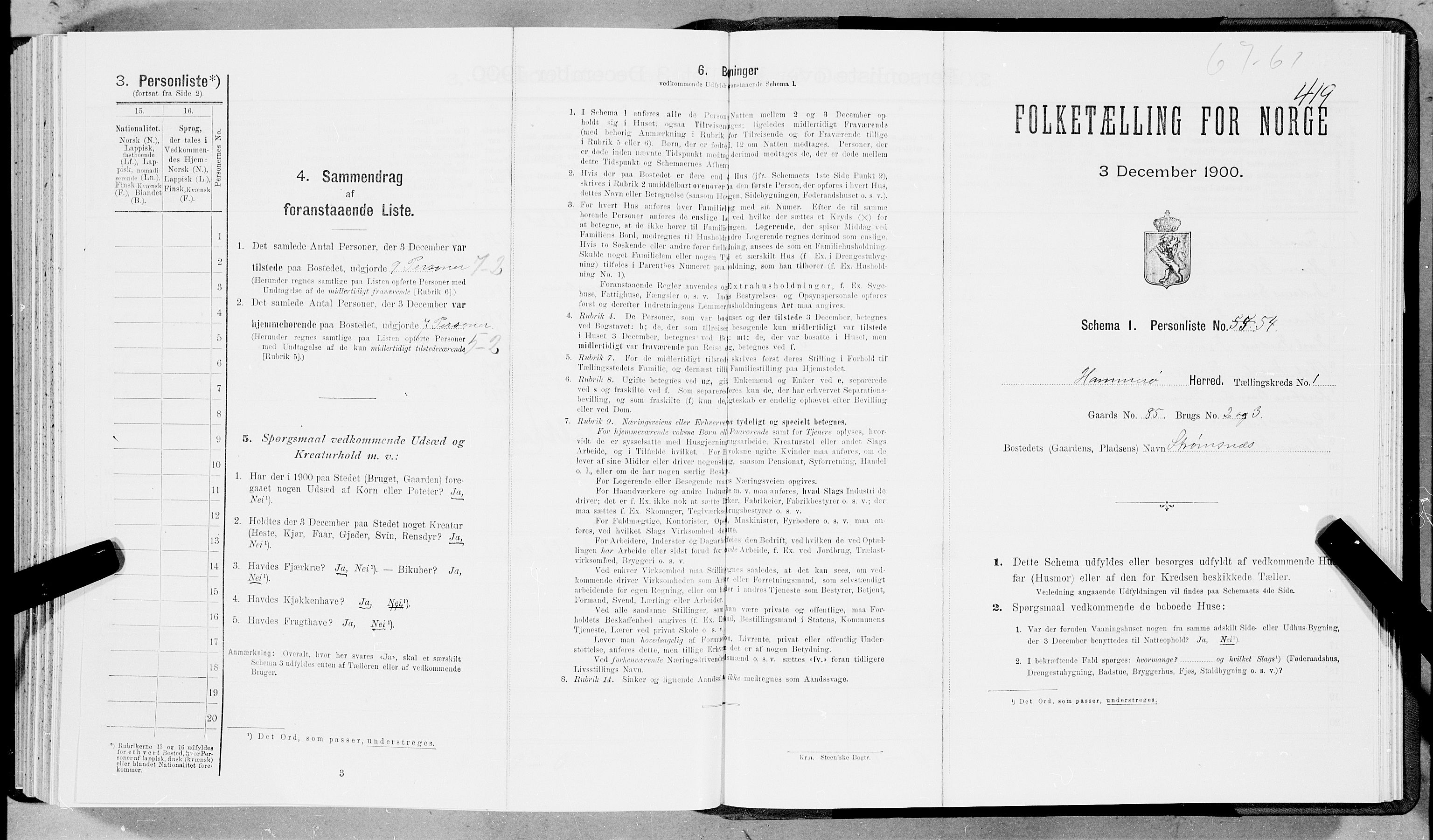 SAT, Folketelling 1900 for 1849 Hamarøy herred, 1900, s. 911