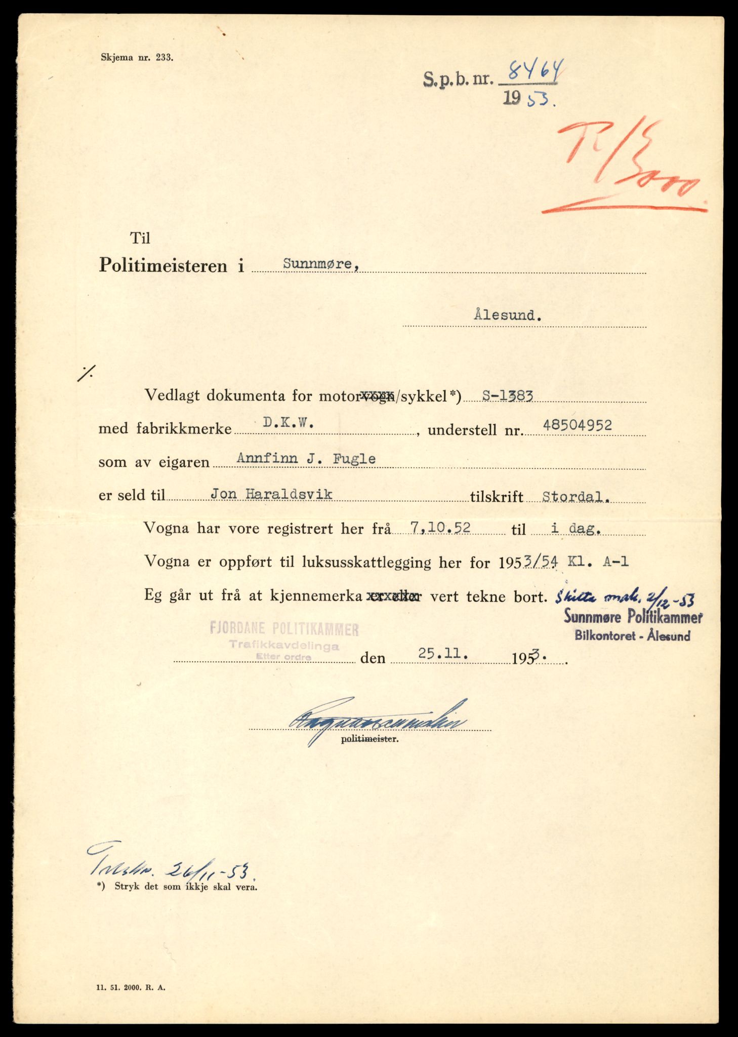 Møre og Romsdal vegkontor - Ålesund trafikkstasjon, SAT/A-4099/F/Fe/L0036: Registreringskort for kjøretøy T 12831 - T 13030, 1927-1998, s. 2443