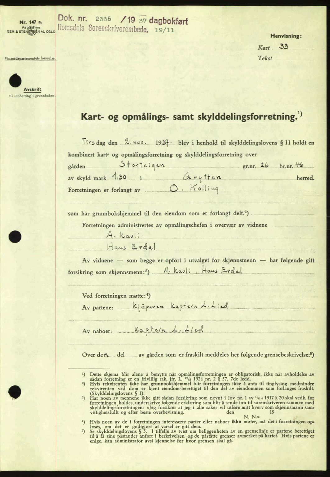 Romsdal sorenskriveri, AV/SAT-A-4149/1/2/2C: Pantebok nr. A4, 1937-1938, Dagboknr: 2335/1937