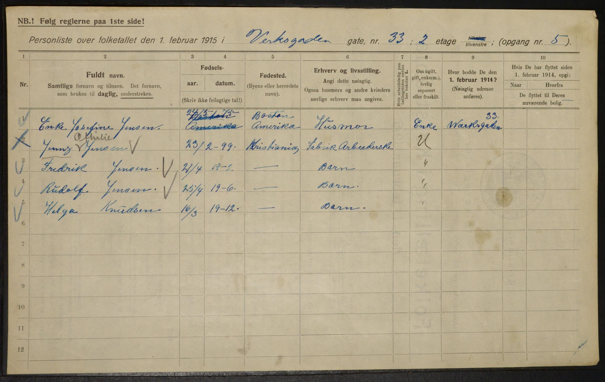 OBA, Kommunal folketelling 1.2.1915 for Kristiania, 1915, s. 122893