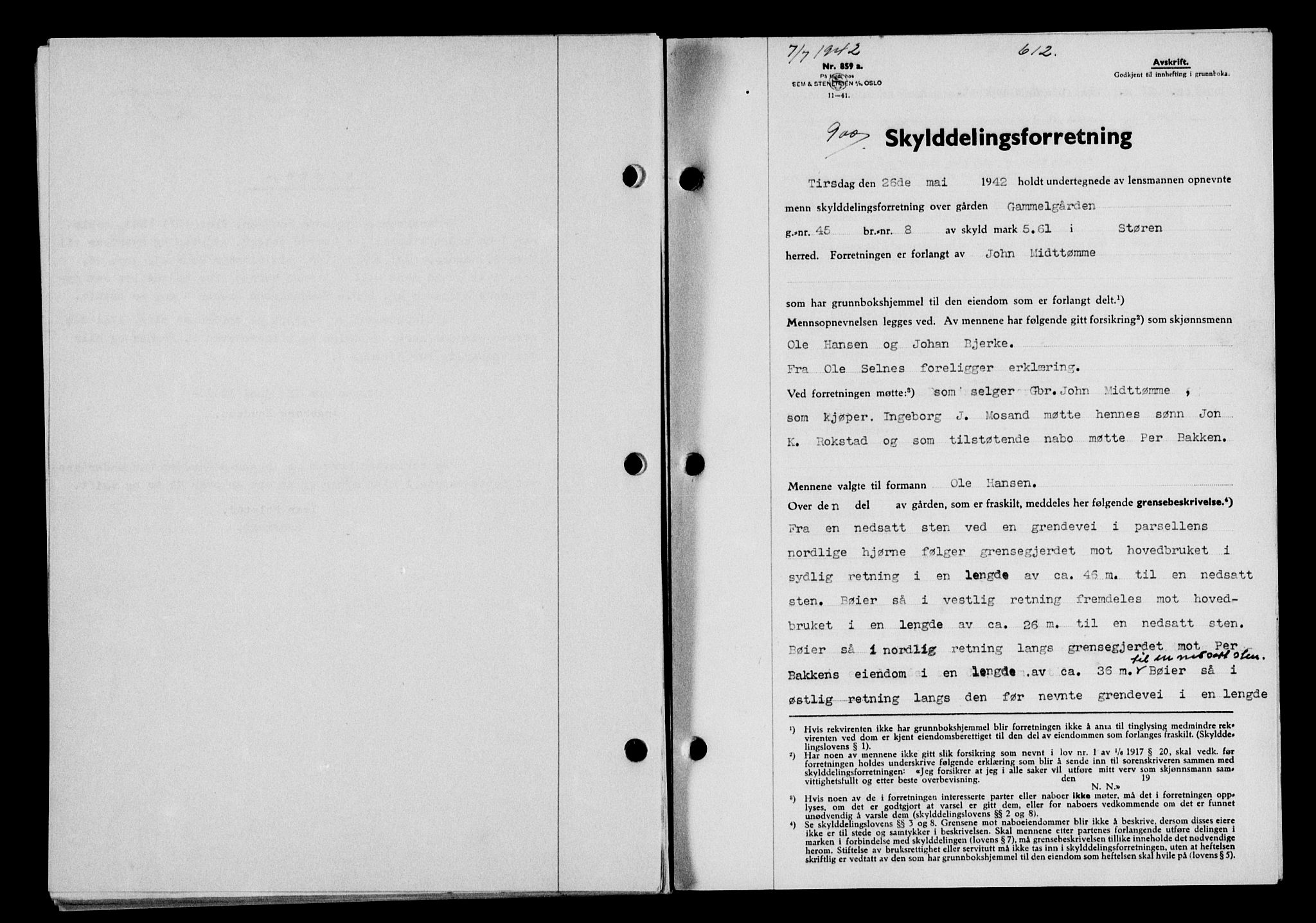 Gauldal sorenskriveri, SAT/A-0014/1/2/2C/L0054: Pantebok nr. 59, 1941-1942, Dagboknr: 900/1942