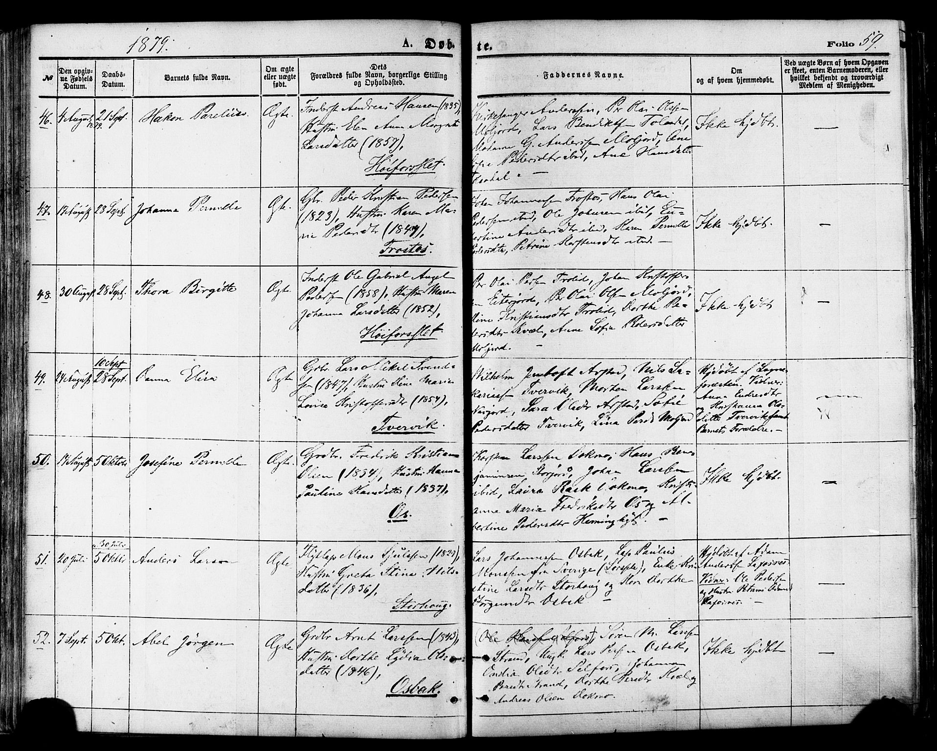 Ministerialprotokoller, klokkerbøker og fødselsregistre - Nordland, AV/SAT-A-1459/846/L0645: Ministerialbok nr. 846A03, 1872-1886, s. 59