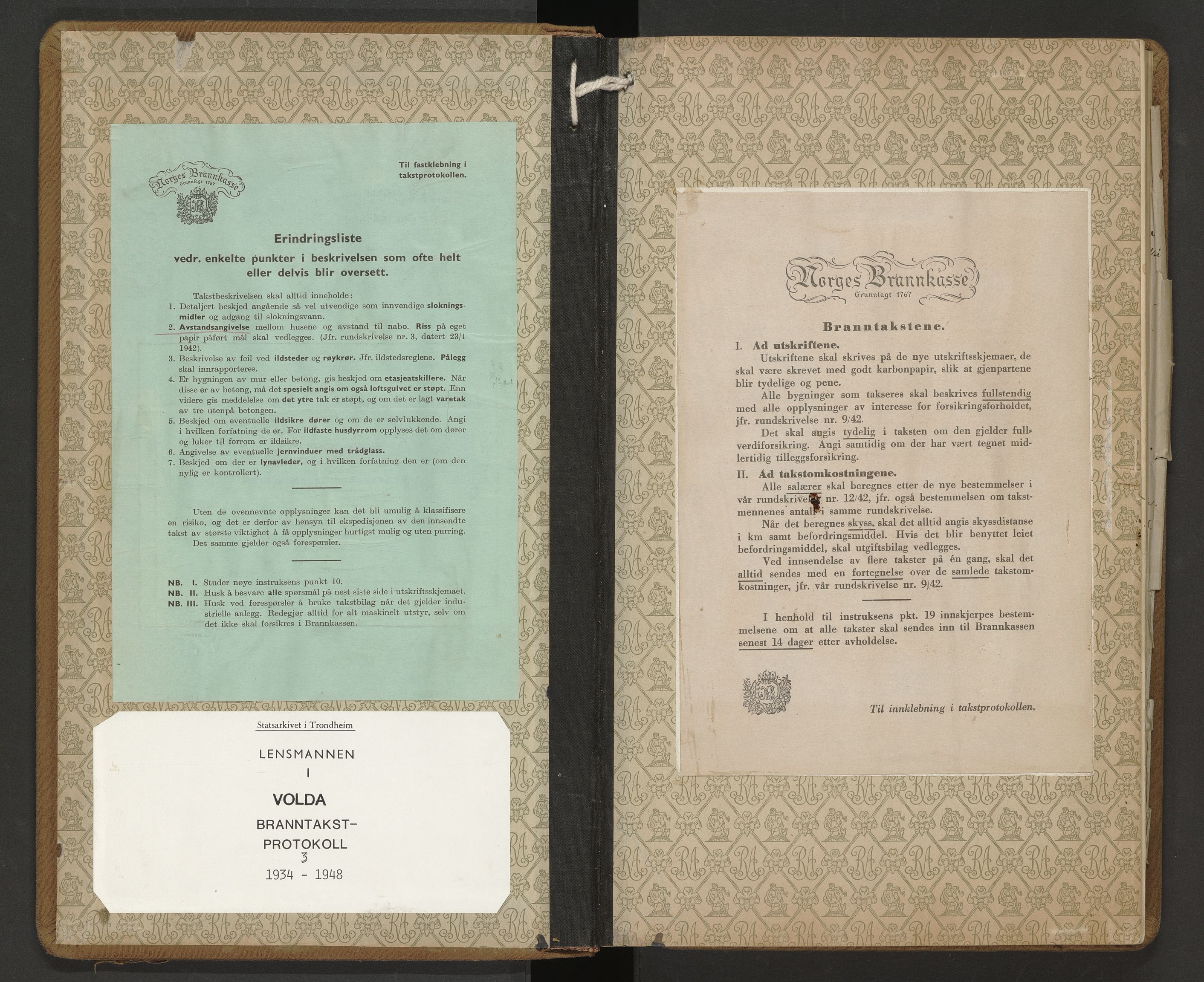 Norges Brannkasse Volda, SAT/A-5488/F/Fa/L0003: Branntakstprotokoll, 1934-1949