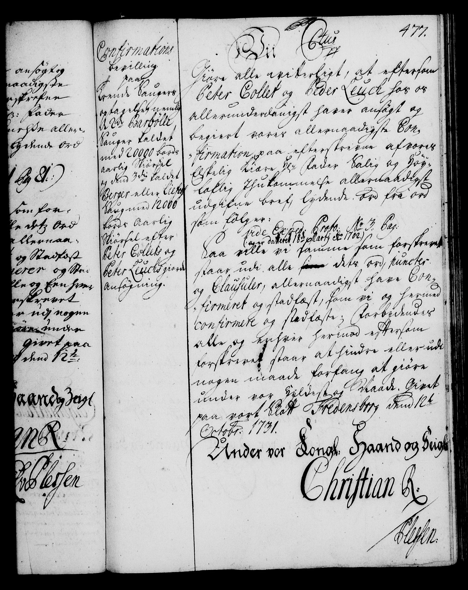 Rentekammeret, Kammerkanselliet, RA/EA-3111/G/Gg/Gga/L0003: Norsk ekspedisjonsprotokoll med register (merket RK 53.3), 1727-1734, s. 477