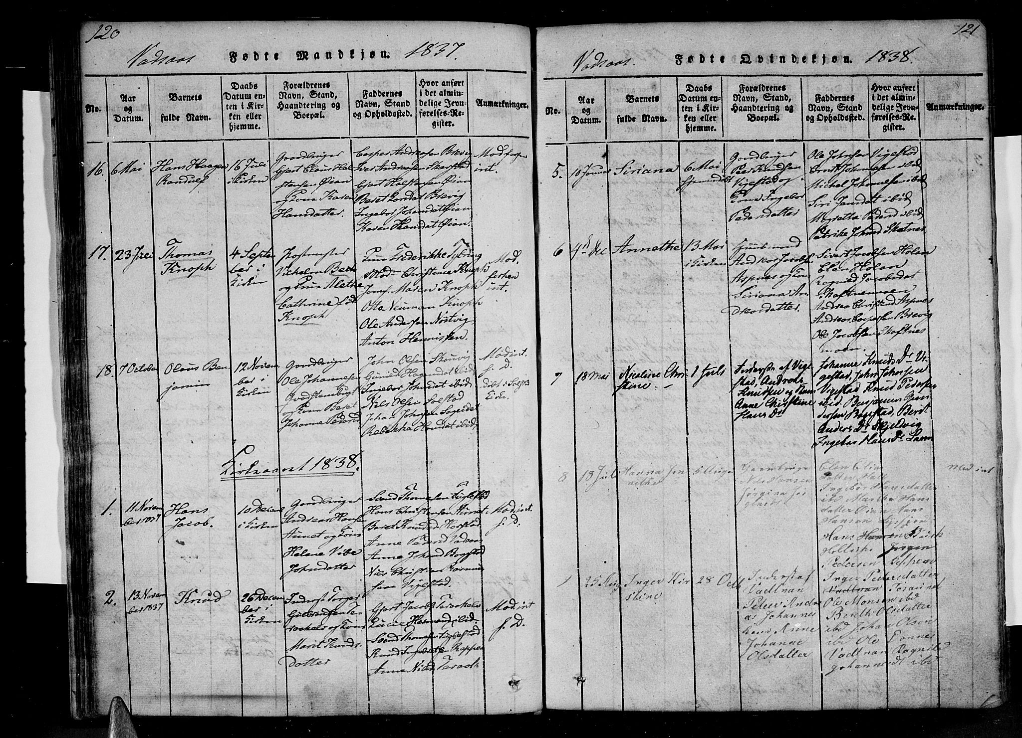 Ministerialprotokoller, klokkerbøker og fødselsregistre - Nordland, SAT/A-1459/810/L0142: Ministerialbok nr. 810A06 /1, 1819-1841, s. 120-121