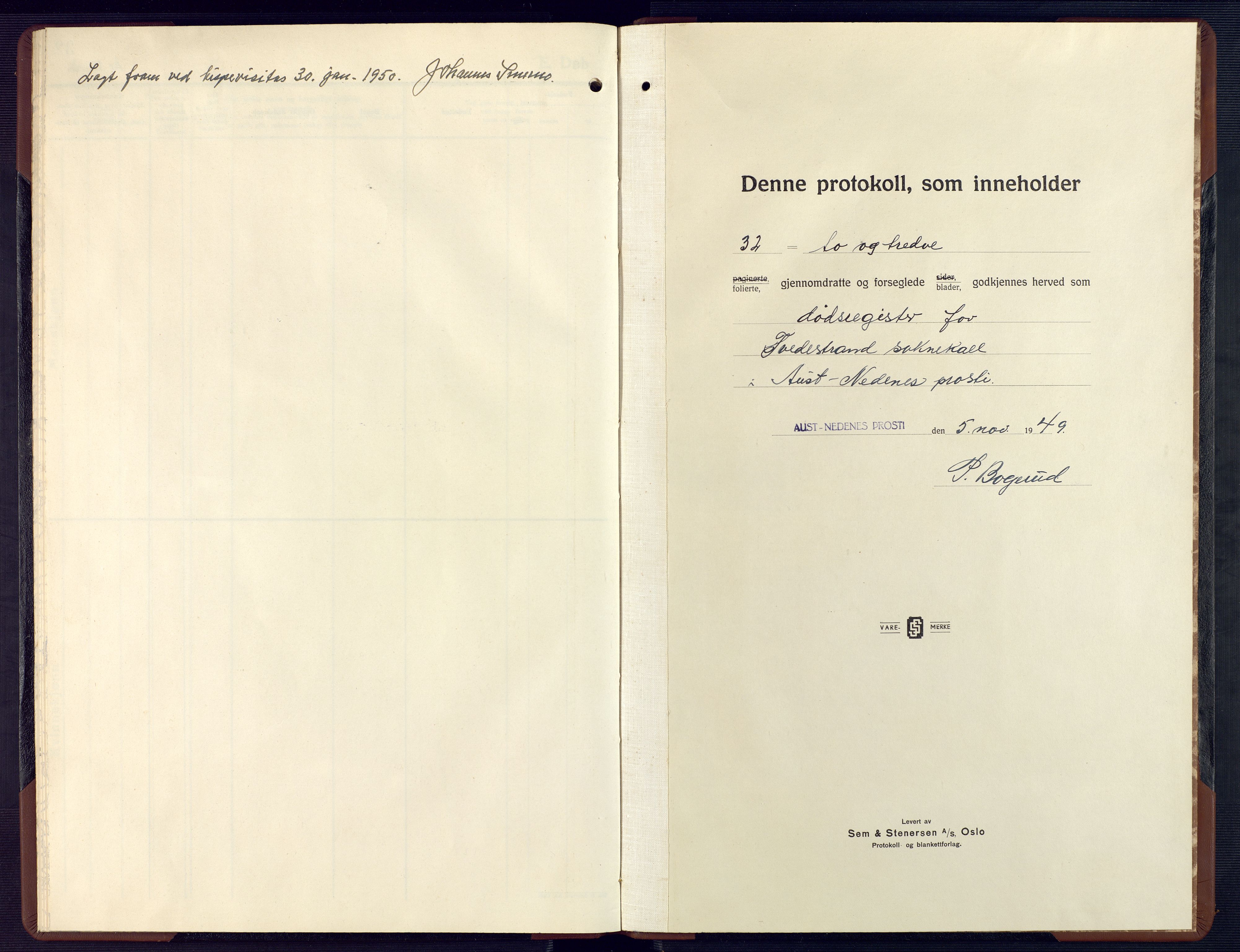 Tvedestrand sokneprestkontor, SAK/1111-0042/F/Fb/L0003: Klokkerbok nr. B 3, 1949-1949