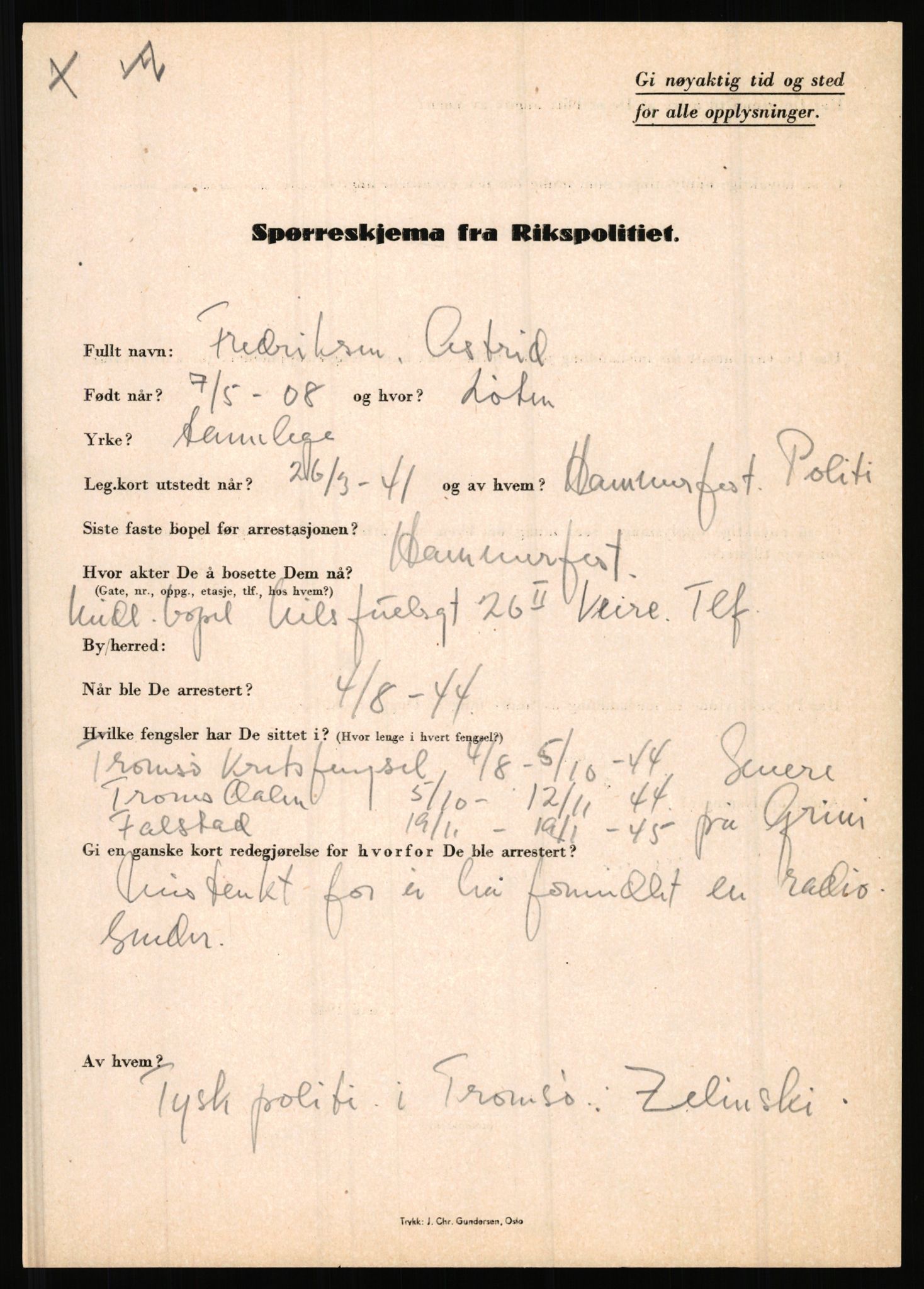 Rikspolitisjefen, AV/RA-S-1560/L/L0004: Eriksen, Alf - Geving, Øivind, 1940-1945, s. 803