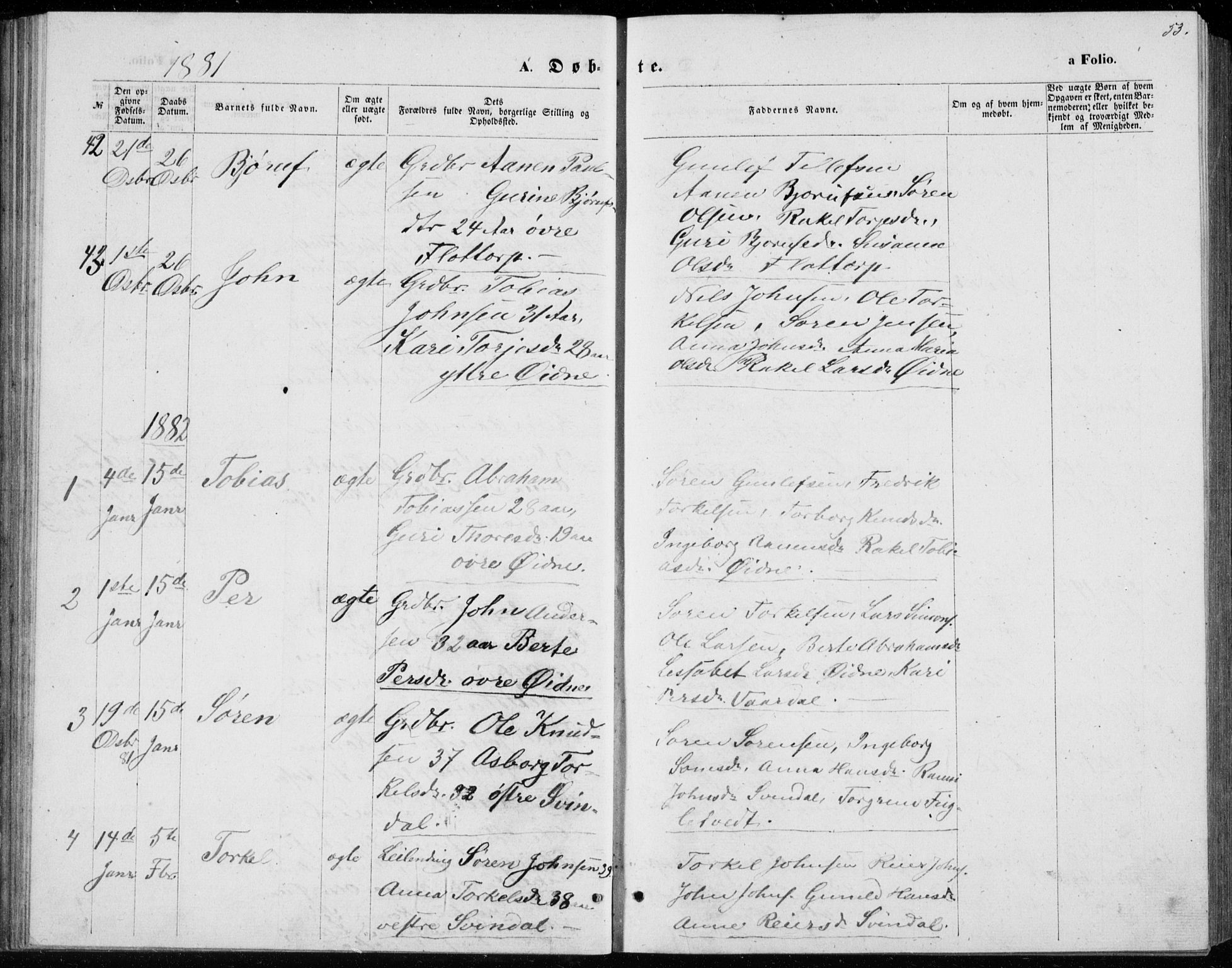 Bjelland sokneprestkontor, SAK/1111-0005/F/Fb/Fbc/L0002: Klokkerbok nr. B 2, 1867-1887, s. 53