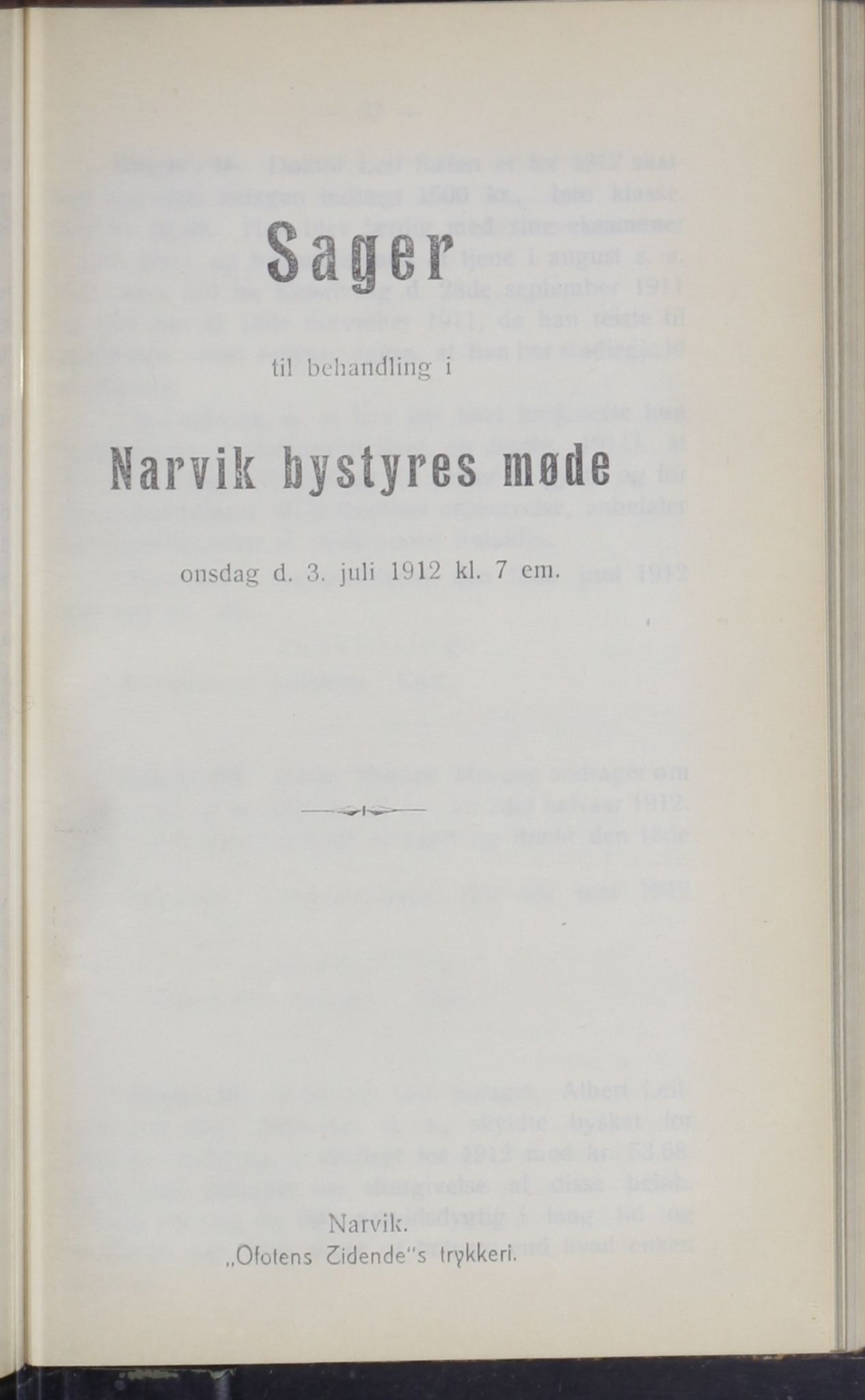 Narvik kommune. Formannskap , AIN/K-18050.150/A/Ab/L0002: Møtebok, 1912