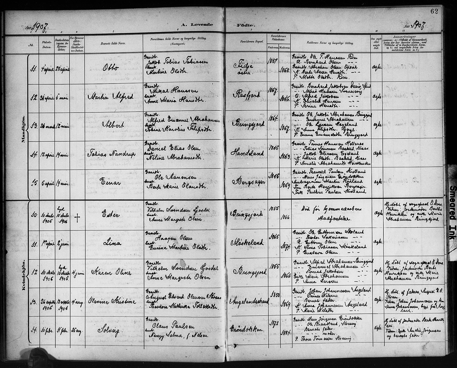 Lyngdal sokneprestkontor, AV/SAK-1111-0029/F/Fb/Fbc/L0005: Klokkerbok nr. B 5, 1897-1913, s. 62