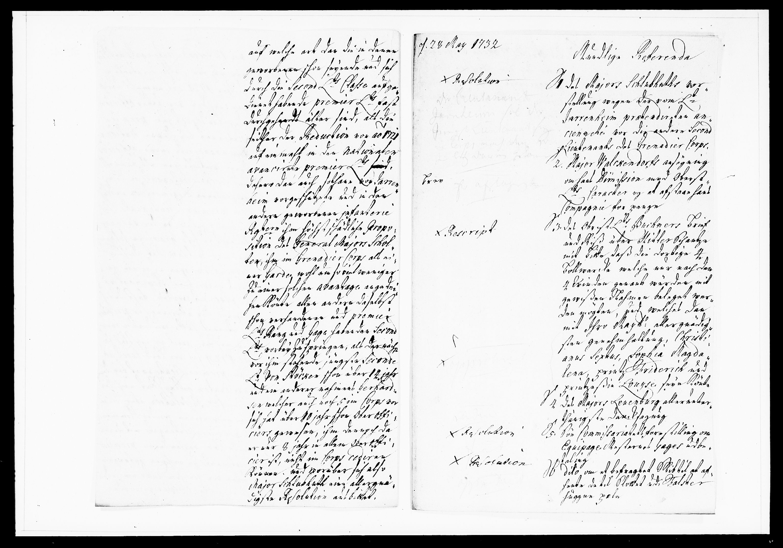 Krigskollegiet, Krigskancelliet, DRA/A-0006/-/1103-1107: Refererede sager, 1732, s. 146