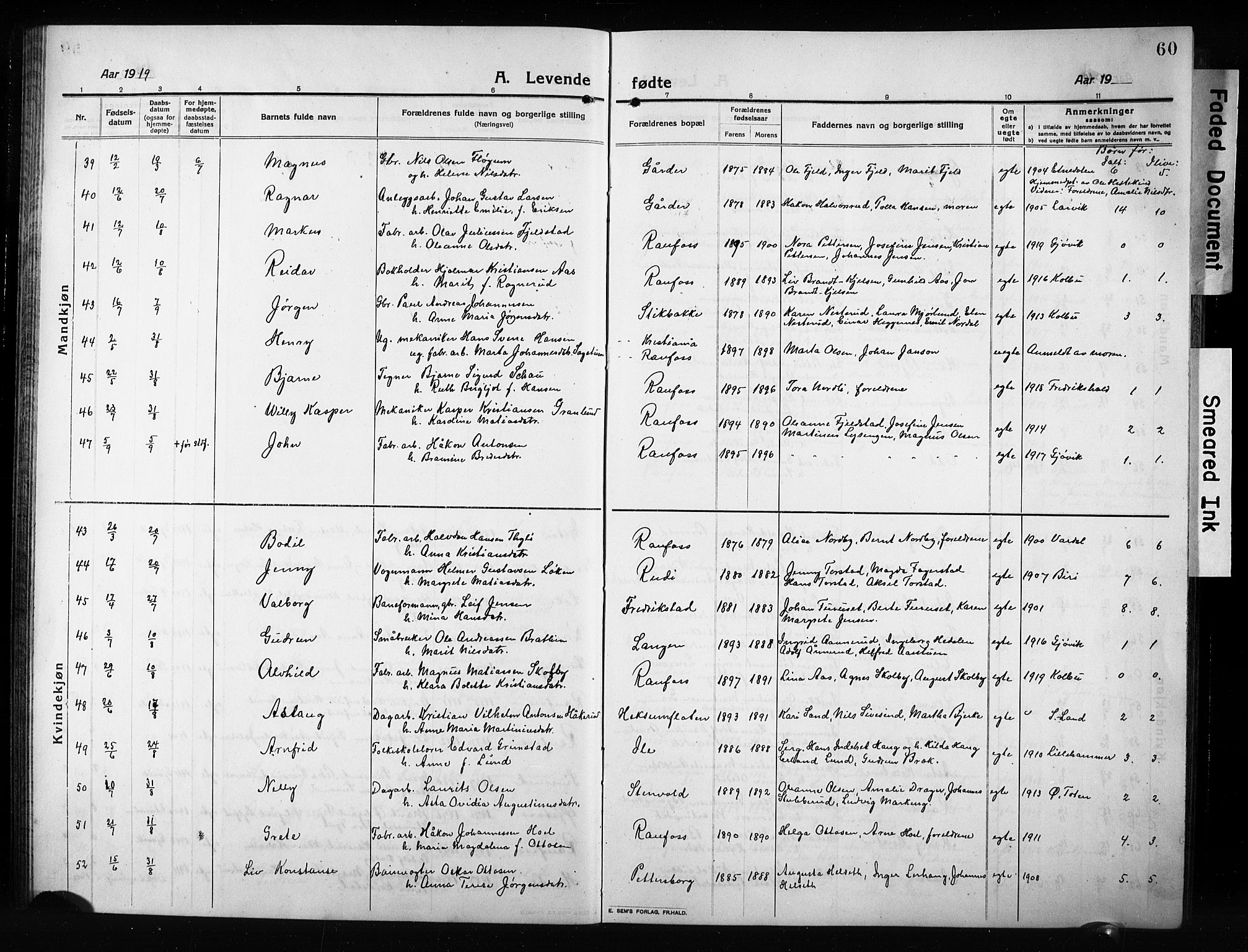 Vestre Toten prestekontor, AV/SAH-PREST-108/H/Ha/Hab/L0012: Klokkerbok nr. 12, 1909-1928, s. 60