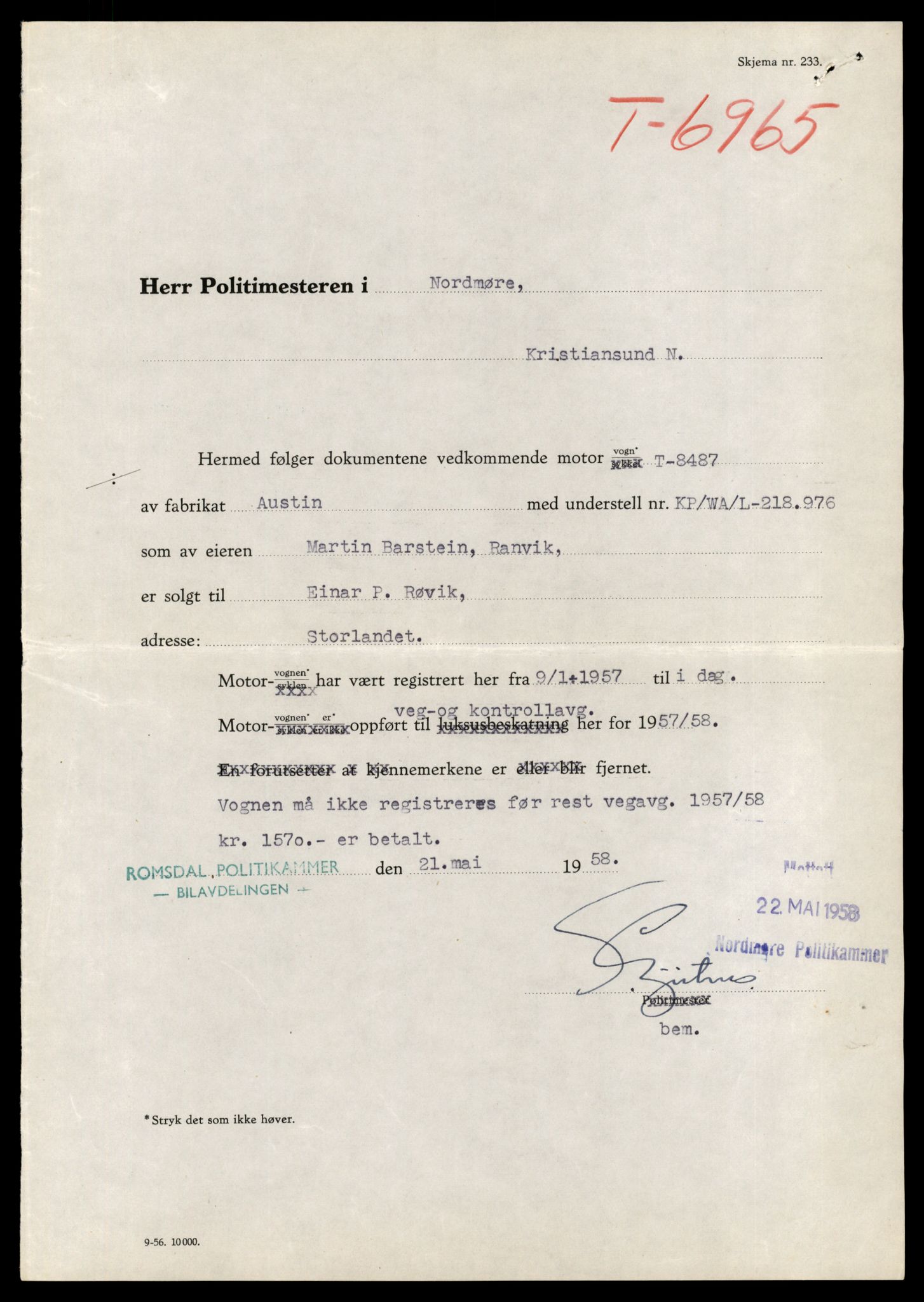 Møre og Romsdal vegkontor - Ålesund trafikkstasjon, AV/SAT-A-4099/F/Fe/L0035: Registreringskort for kjøretøy T 12653 - T 12829, 1927-1998, s. 2610