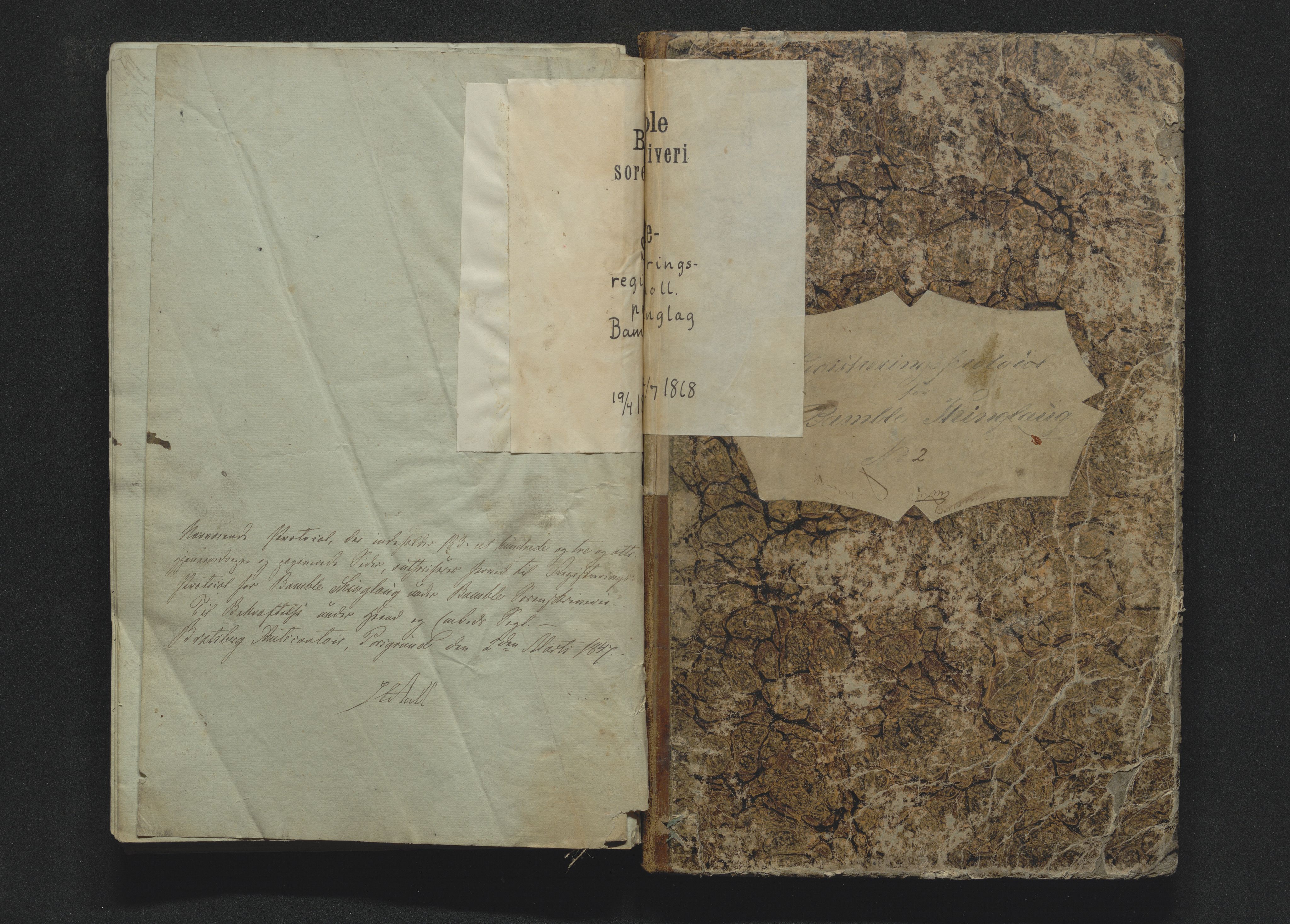 Bamble sorenskriveri, AV/SAKO-A-214/H/Hb/Hbb/Hbbb/L0001/0001: Skifteregisteringsprotokoll  / Skifteregisteringsprotokoll 1, 1847-1860