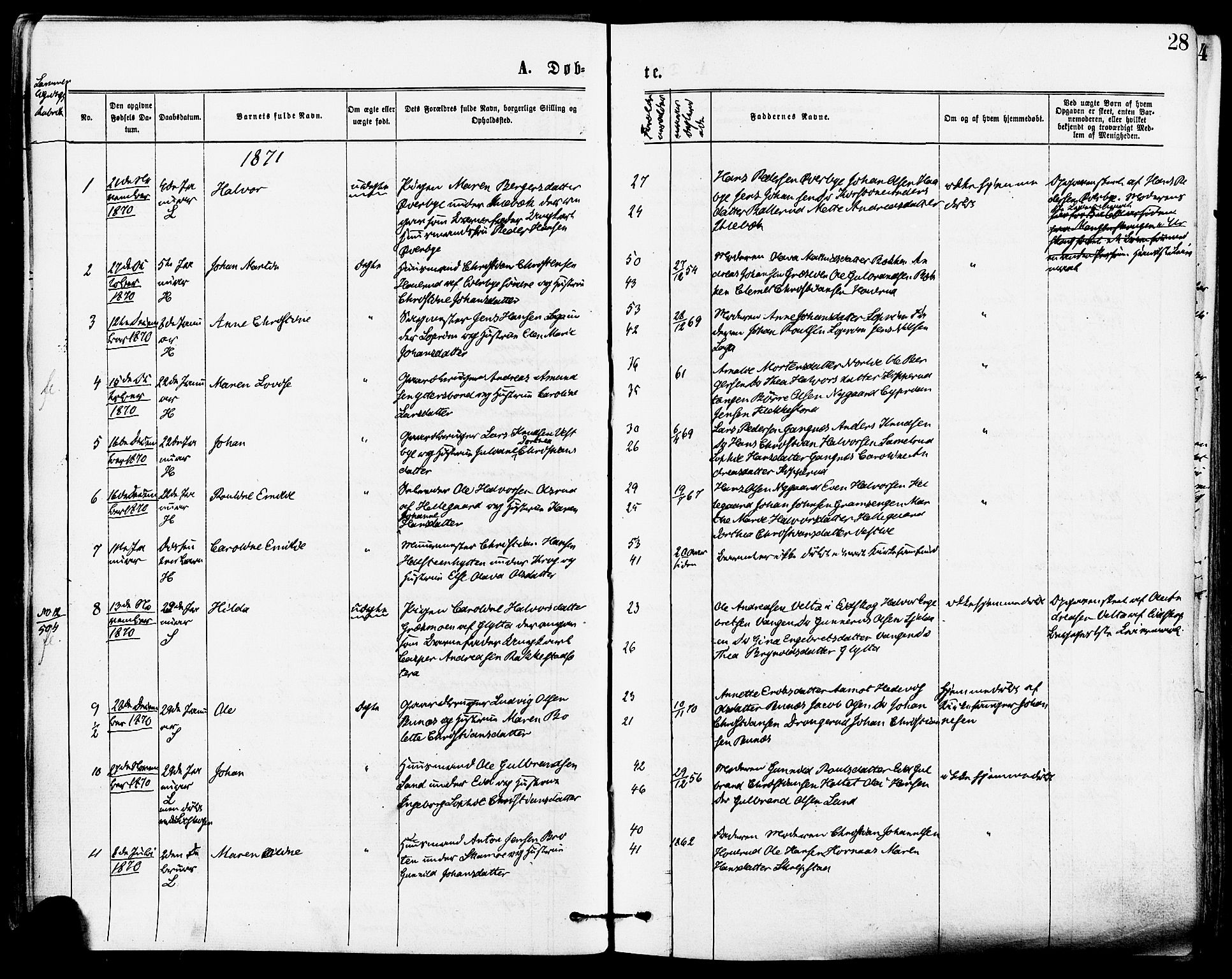 Høland prestekontor Kirkebøker, SAO/A-10346a/F/Fa/L0012.a: Ministerialbok nr. I 12A, 1869-1879, s. 28