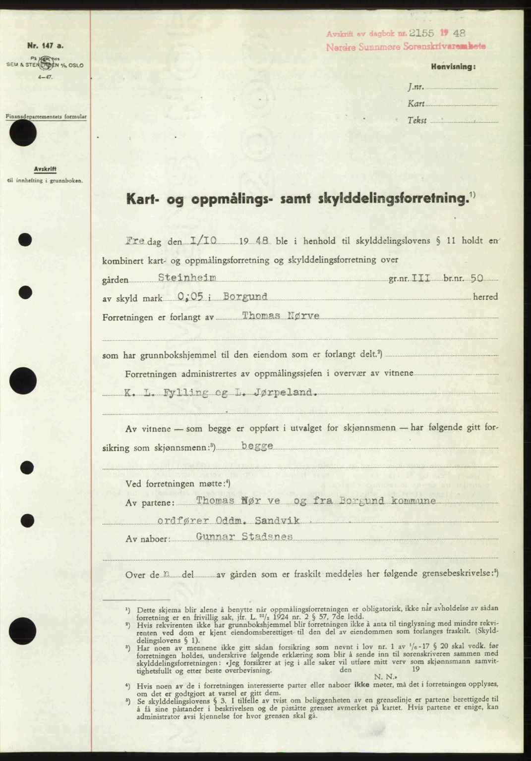 Nordre Sunnmøre sorenskriveri, SAT/A-0006/1/2/2C/2Ca: Pantebok nr. A29, 1948-1949, Dagboknr: 2155/1948