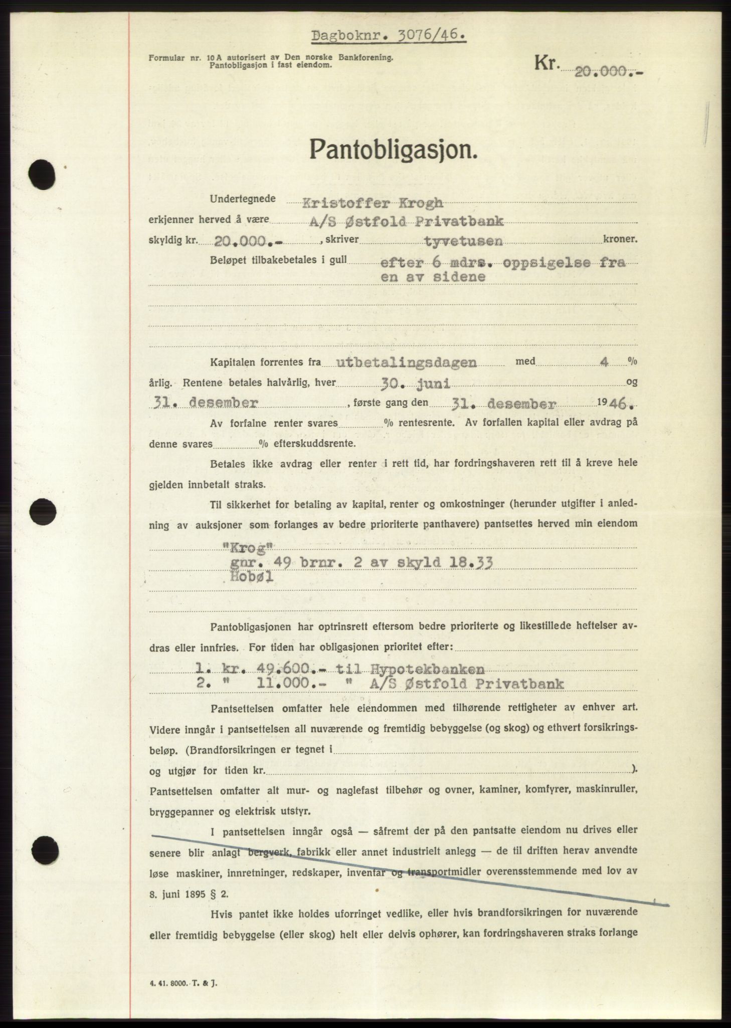 Moss sorenskriveri, SAO/A-10168: Pantebok nr. B16, 1946-1947, Dagboknr: 3076/1946