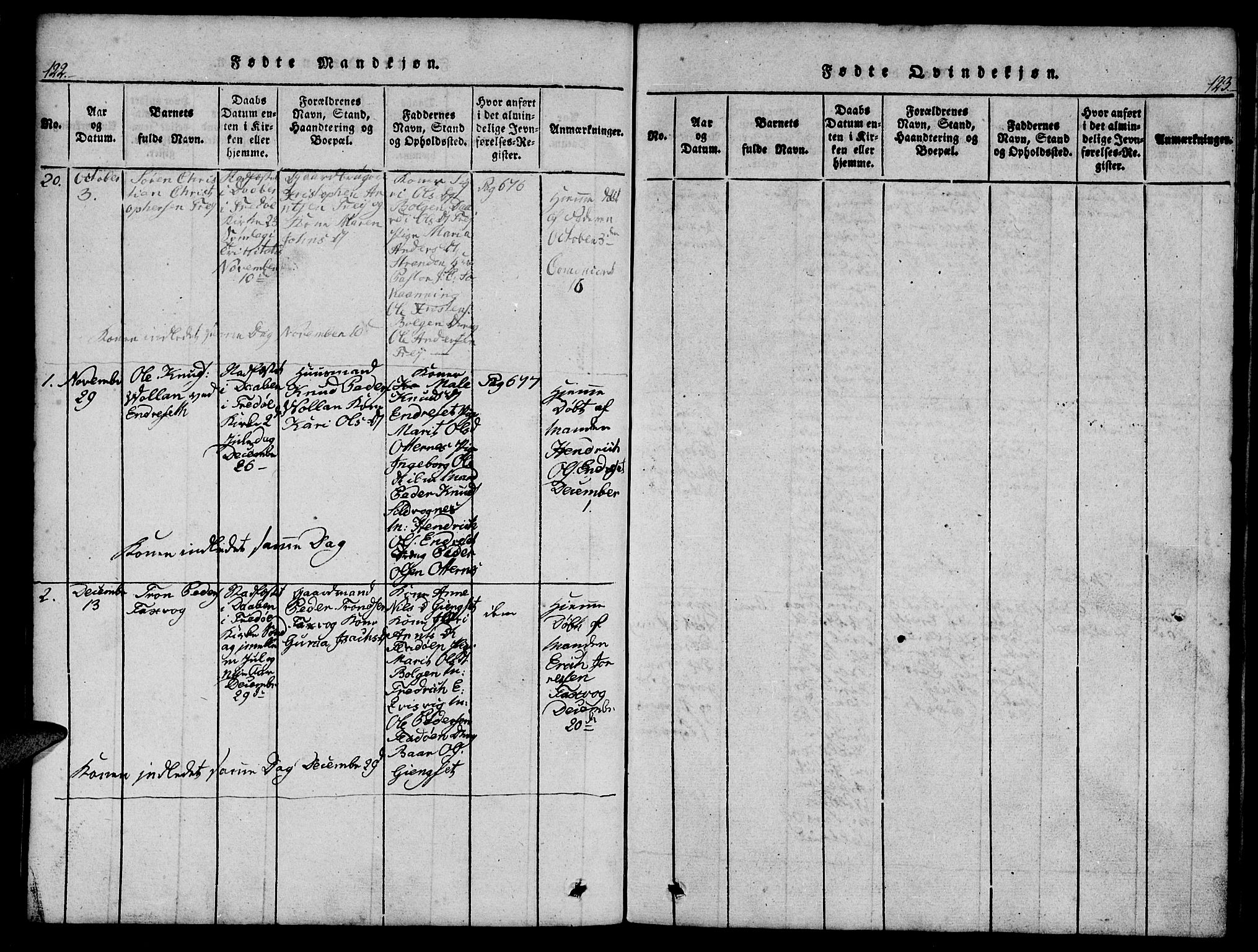 Ministerialprotokoller, klokkerbøker og fødselsregistre - Møre og Romsdal, AV/SAT-A-1454/573/L0873: Klokkerbok nr. 573C01, 1819-1834, s. 122-123