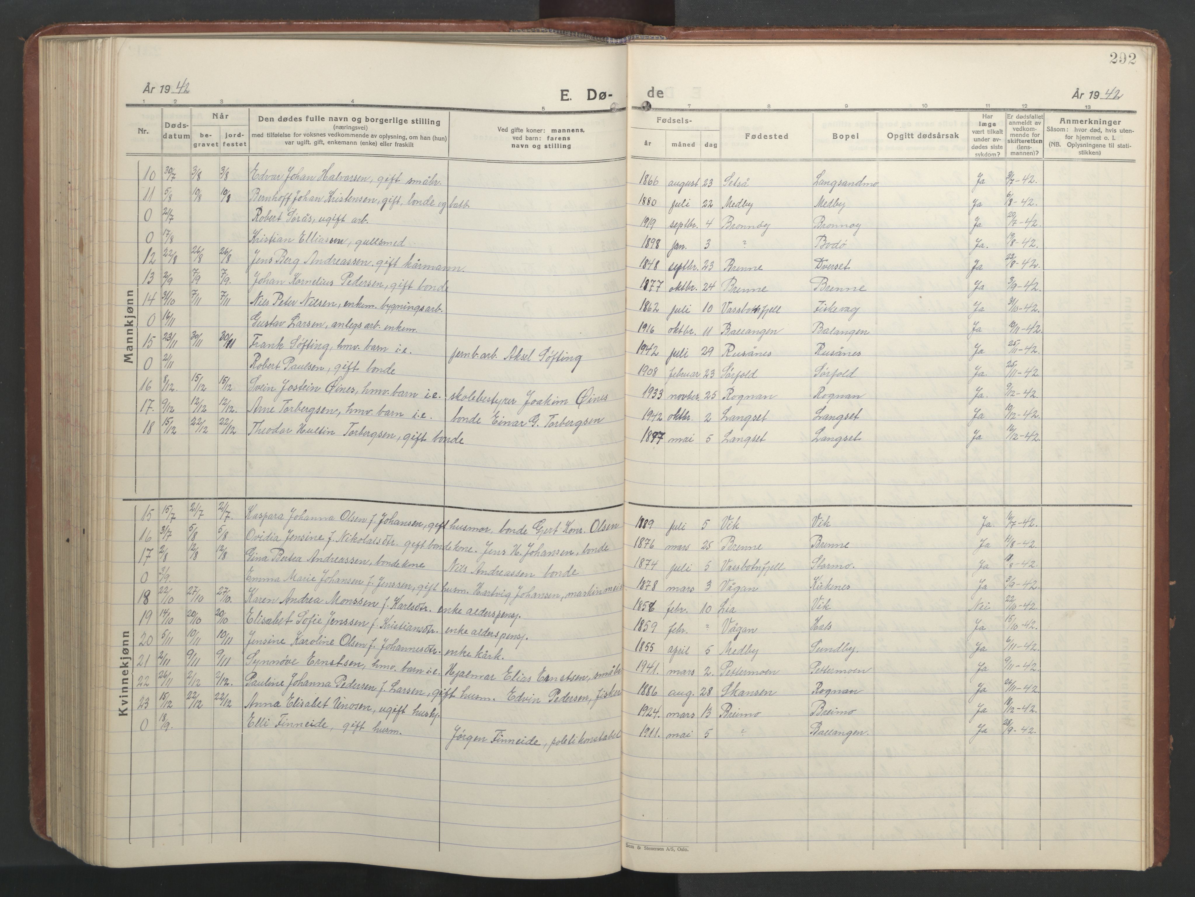 Ministerialprotokoller, klokkerbøker og fødselsregistre - Nordland, AV/SAT-A-1459/847/L0680: Klokkerbok nr. 847C08, 1930-1947, s. 292