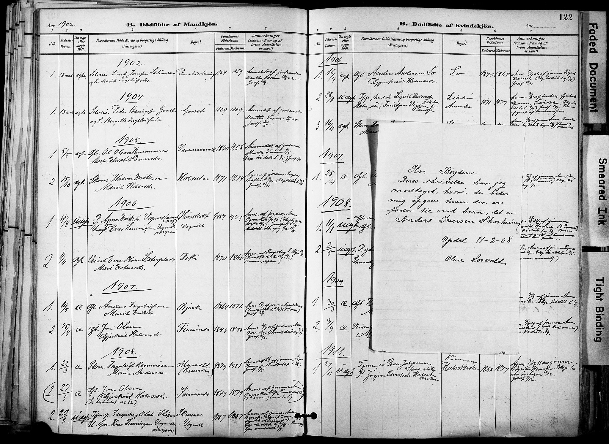 Ministerialprotokoller, klokkerbøker og fødselsregistre - Sør-Trøndelag, SAT/A-1456/678/L0902: Ministerialbok nr. 678A11, 1895-1911, s. 122