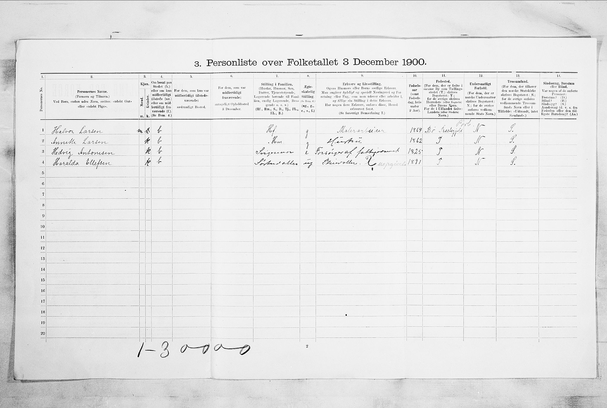 RA, Folketelling 1900 for 0705 Tønsberg kjøpstad, 1900, s. 3016