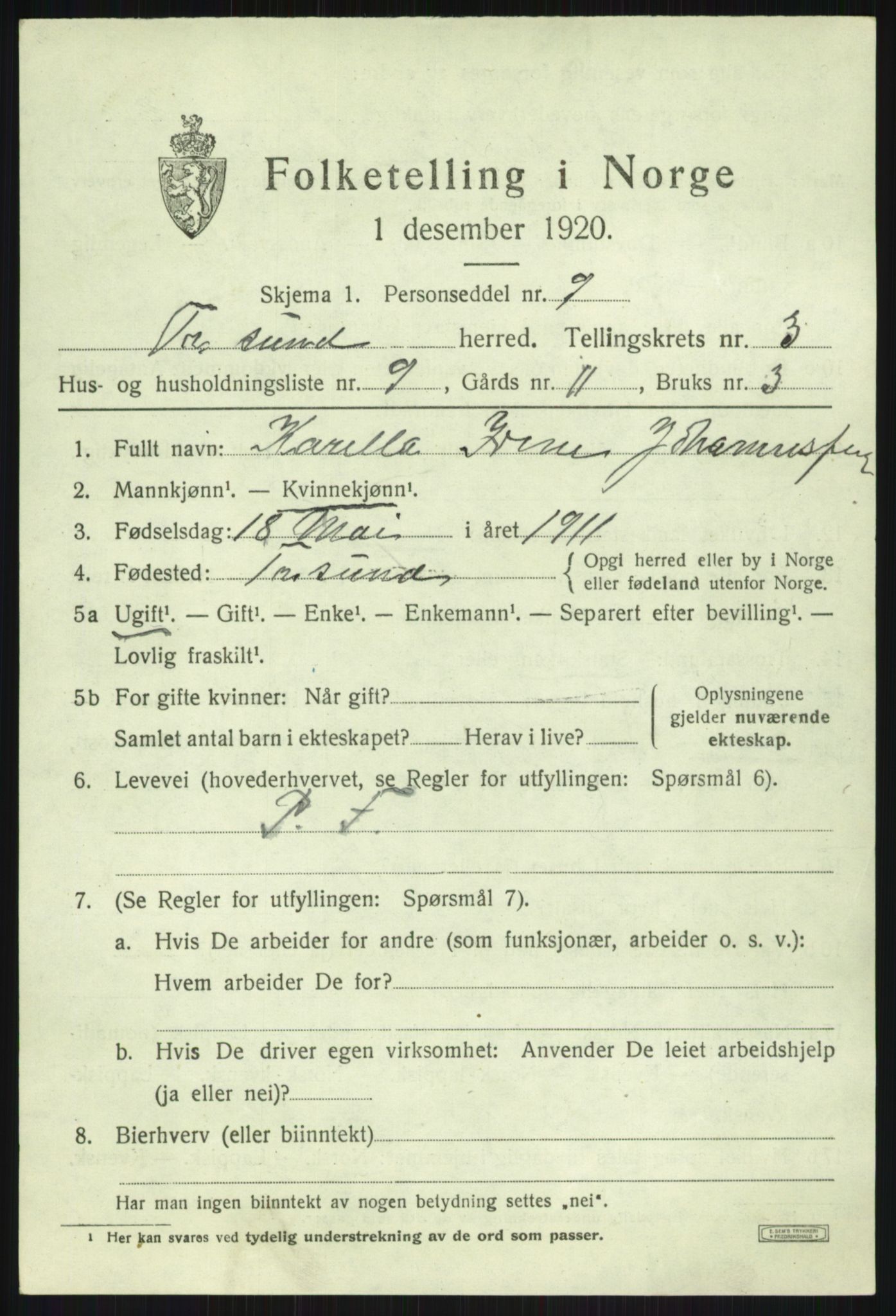 SATØ, Folketelling 1920 for 1934 Tromsøysund herred, 1920, s. 2804