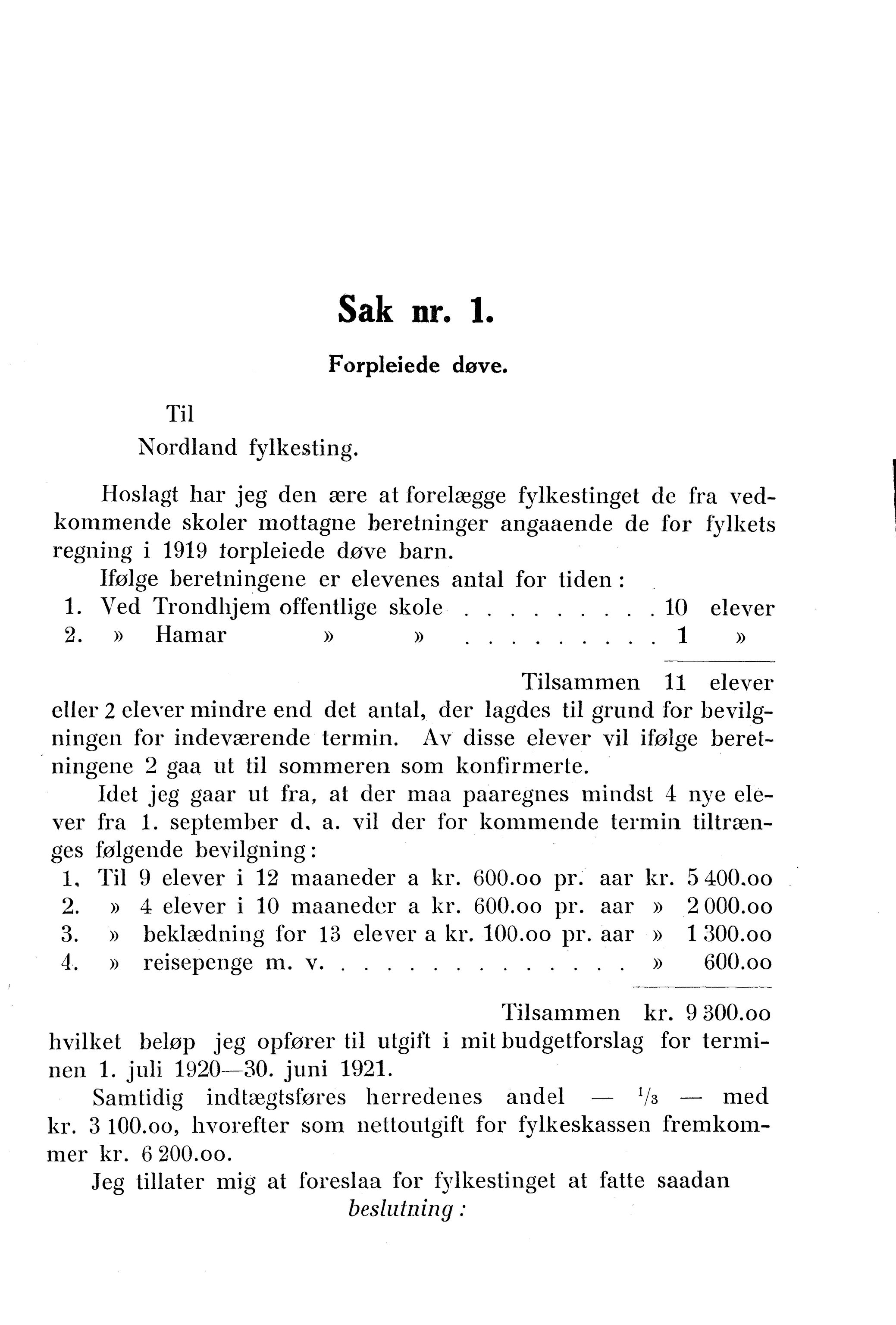 Nordland Fylkeskommune. Fylkestinget, AIN/NFK-17/176/A/Ac/L0043: Fylkestingsforhandlinger 1920, 1920