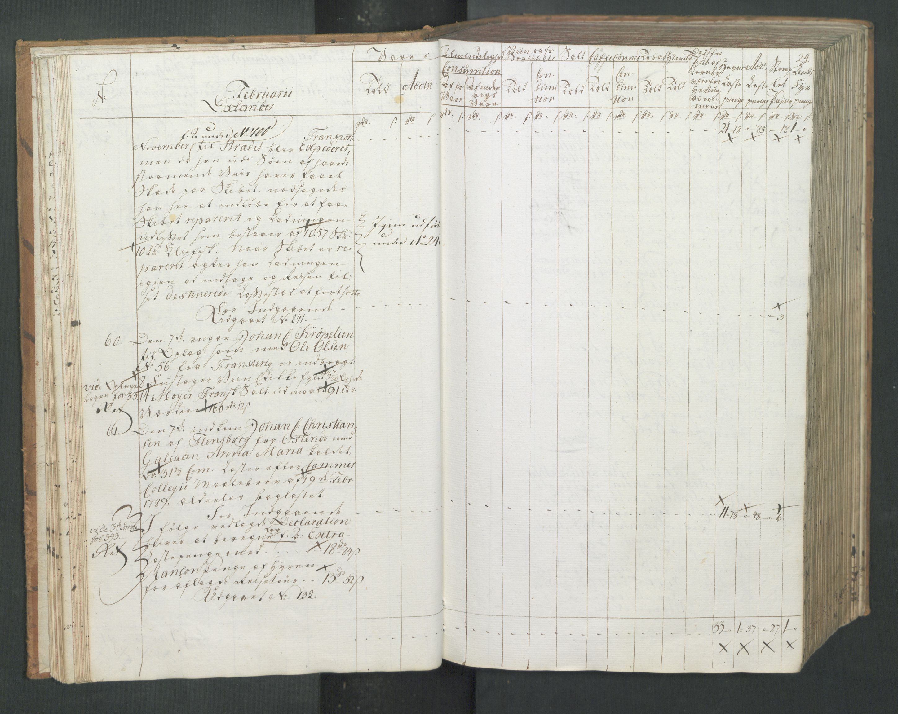 Generaltollkammeret, tollregnskaper, AV/RA-EA-5490/R26/L0274/0001: Tollregnskaper Bergen A / Inngående tollbok I, 1794, s. 23b-24a