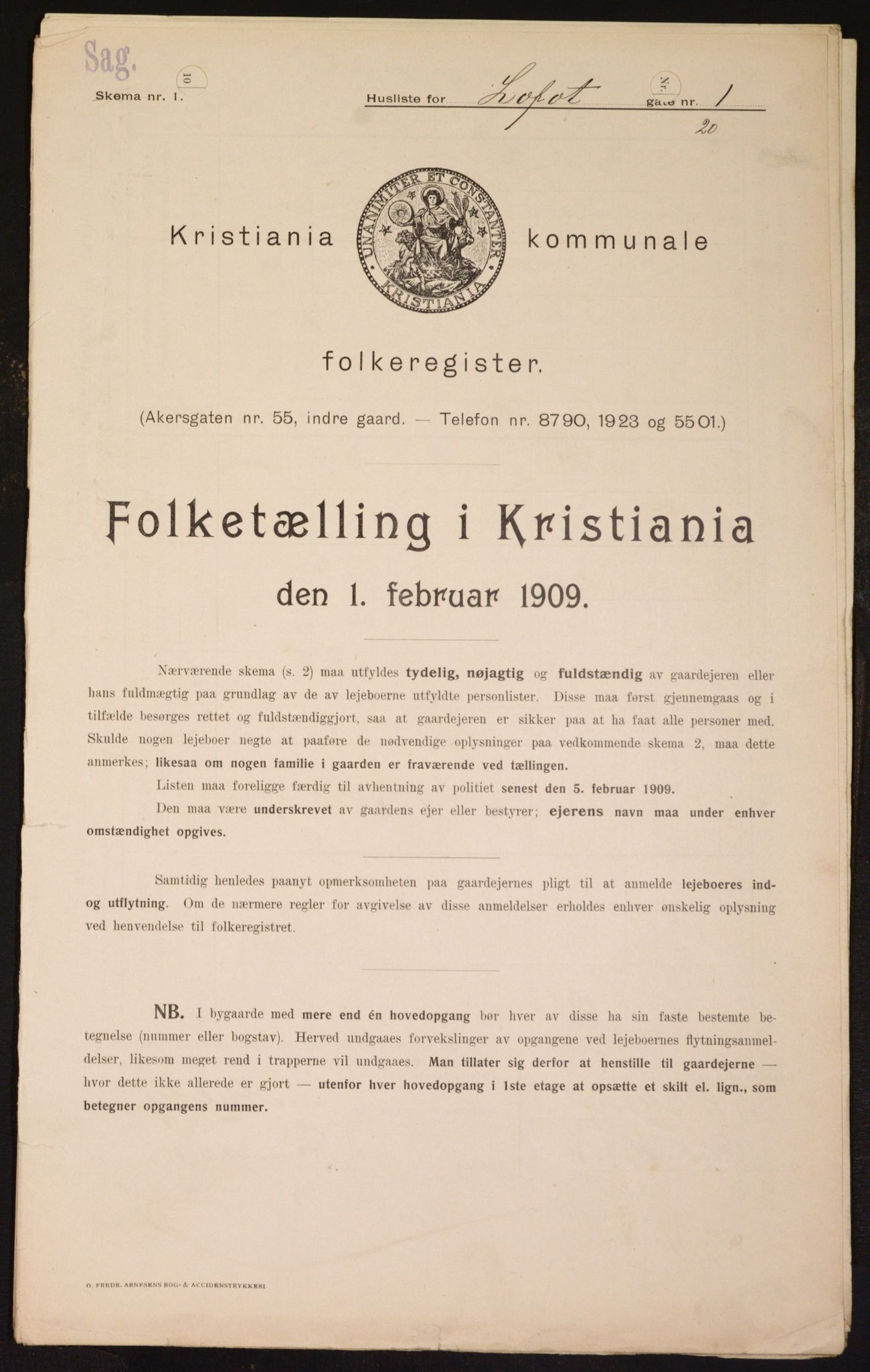 OBA, Kommunal folketelling 1.2.1909 for Kristiania kjøpstad, 1909, s. 53062