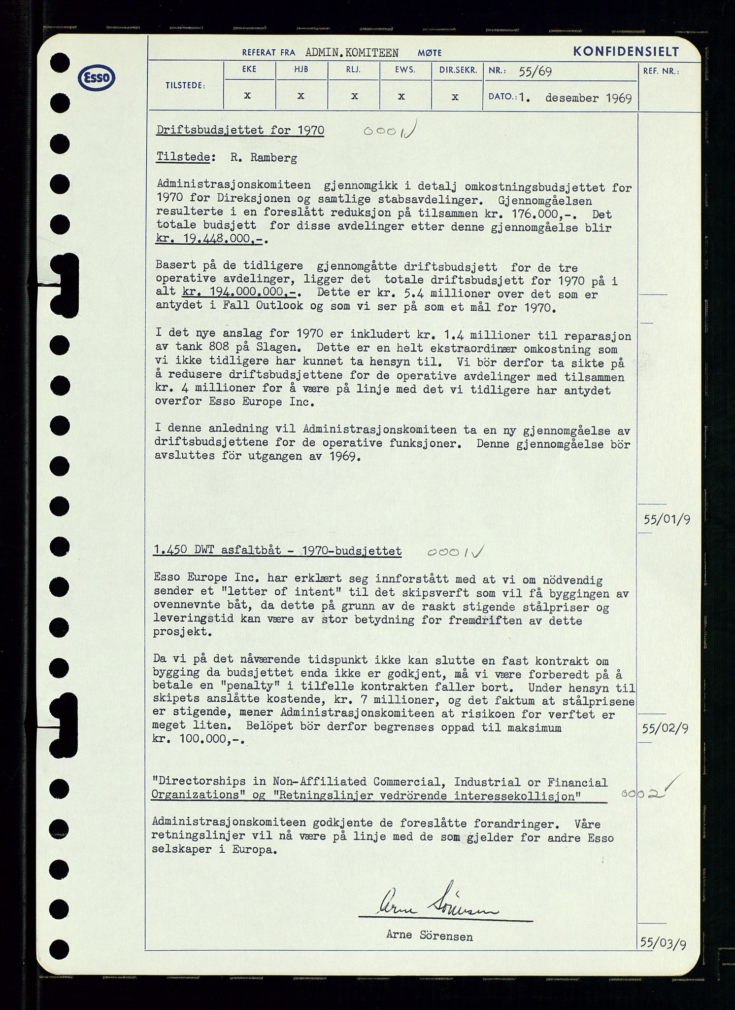 Pa 0982 - Esso Norge A/S, AV/SAST-A-100448/A/Aa/L0003/0001: Den administrerende direksjon Board minutes (styrereferater) og Bedriftforsamlingsprotokoll / Den administrerende direksjon Board minutes (styrereferater), 1969, s. 125