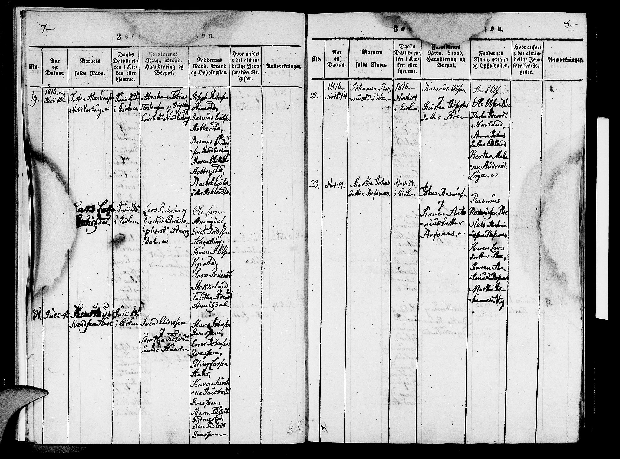 Hå sokneprestkontor, SAST/A-101801/001/30BA/L0003: Ministerialbok nr. A 3, 1815-1825, s. 7-8