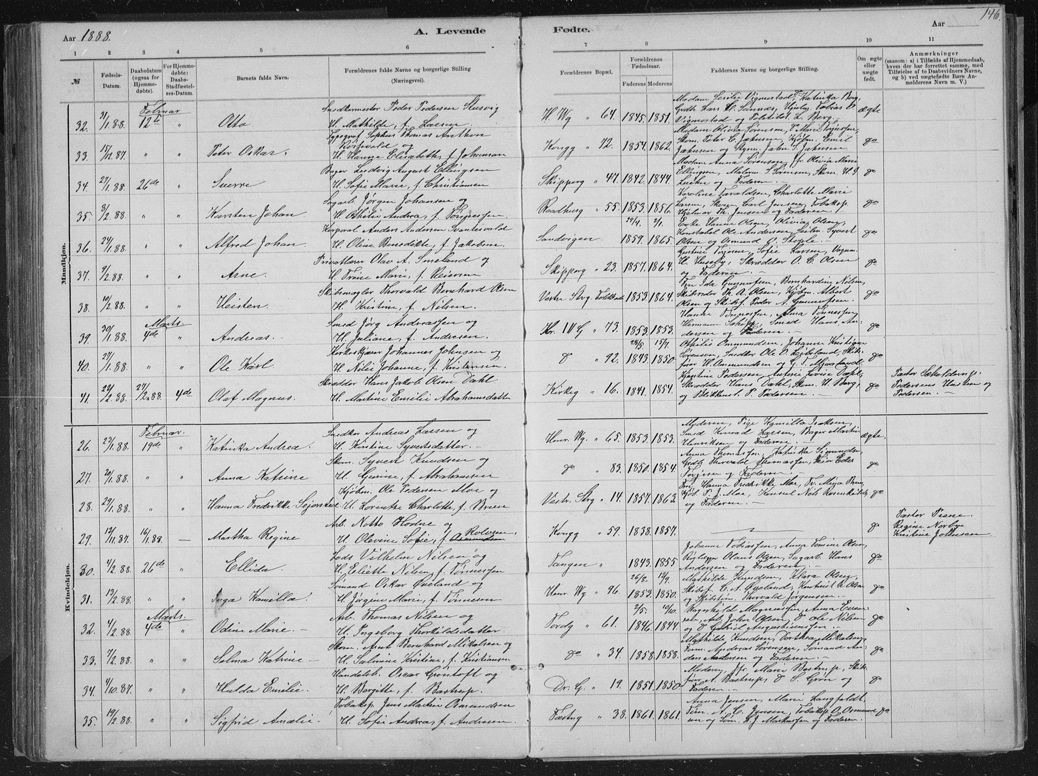 Kristiansand domprosti, AV/SAK-1112-0006/F/Fb/L0014: Klokkerbok nr. B 14, 1881-1896, s. 146