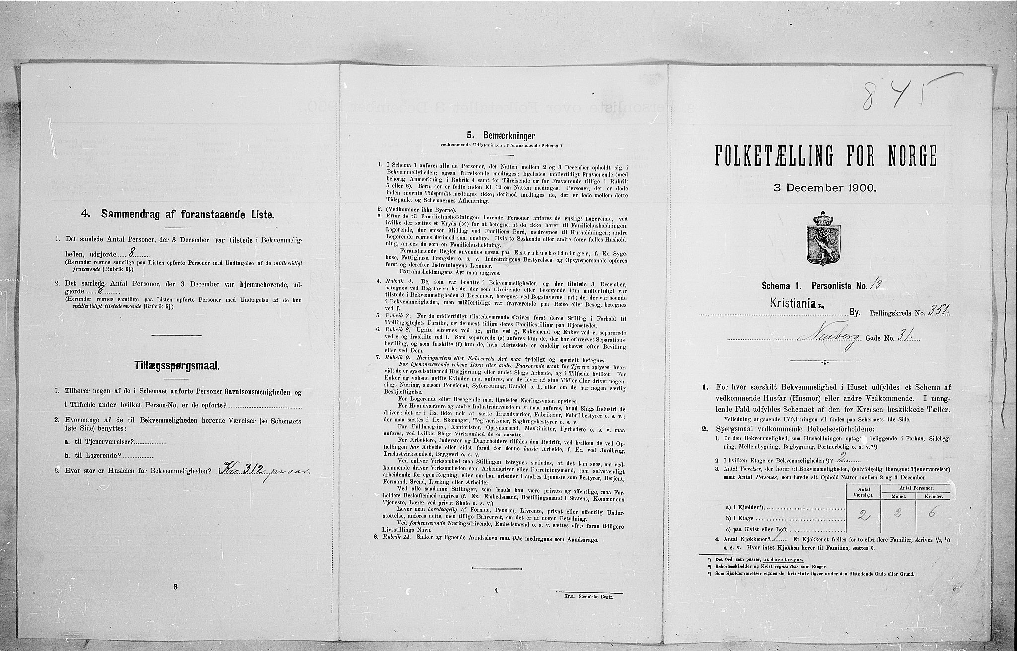 SAO, Folketelling 1900 for 0301 Kristiania kjøpstad, 1900, s. 63470