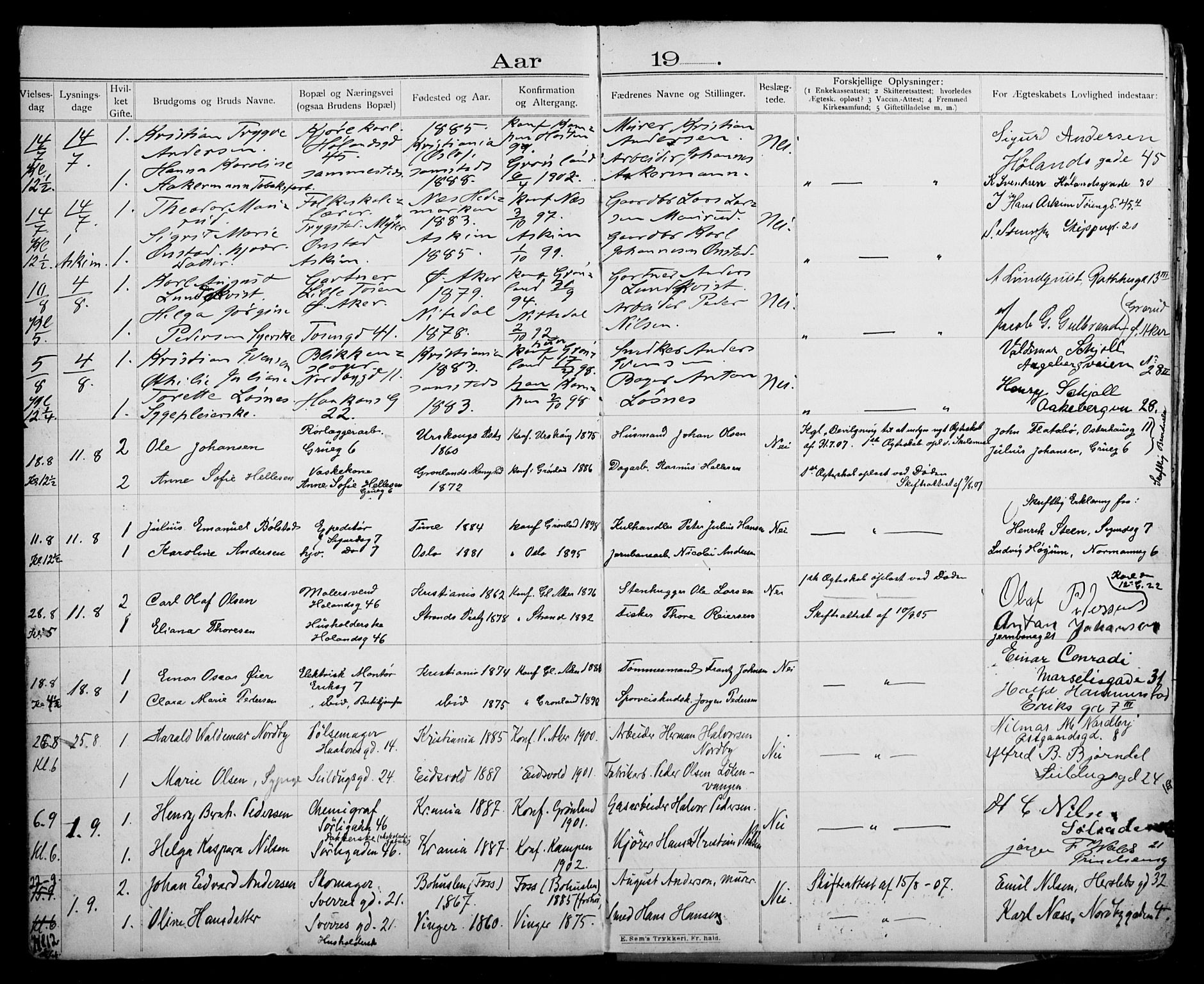 Kampen prestekontor Kirkebøker, AV/SAO-A-10853/H/Ha/L0003: Lysningsprotokoll nr. 3, 1907-1917