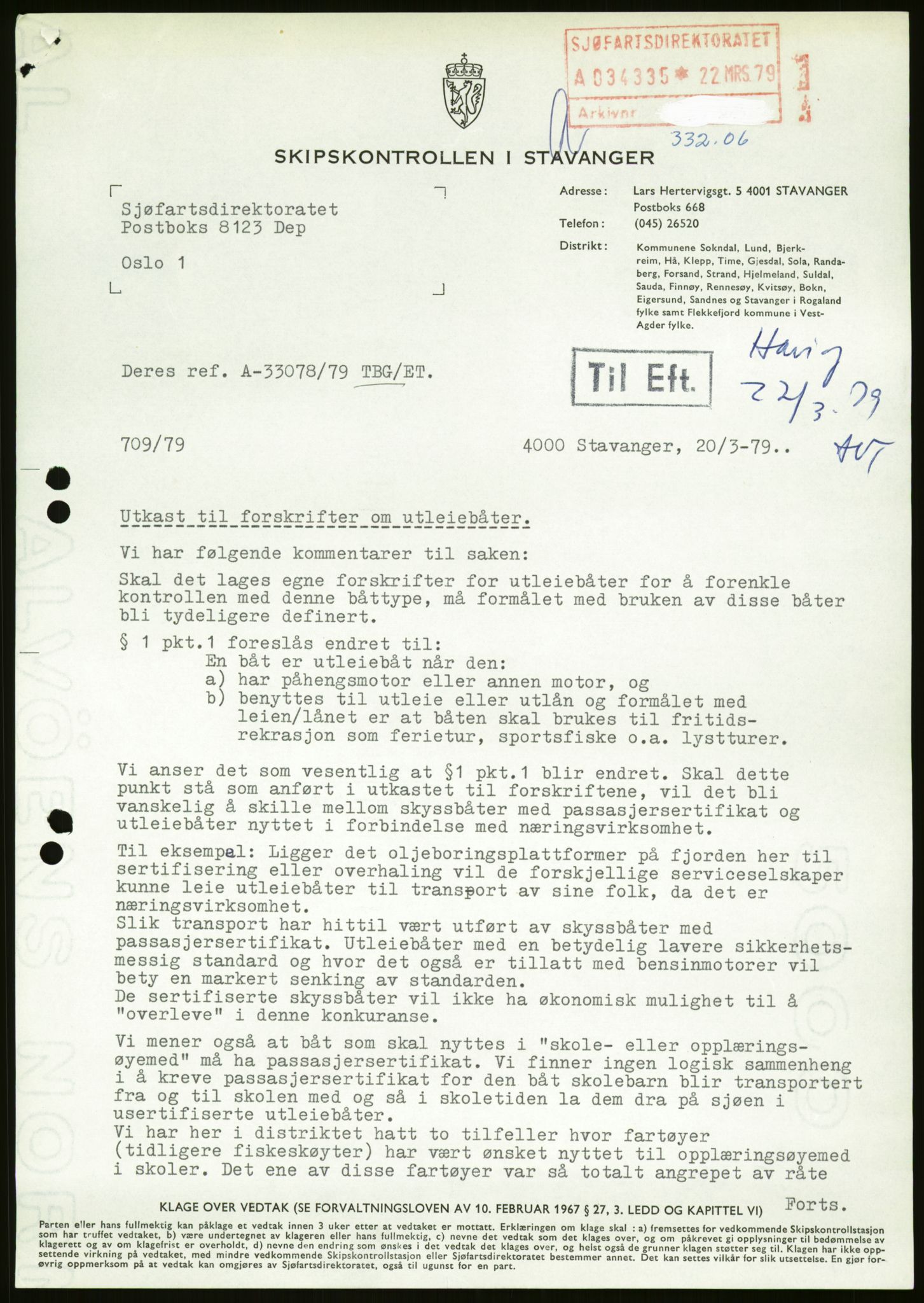 Sjøfartsdirektoratet med forløpere, generelt arkiv, AV/RA-S-1407/D/Du/Duc/L0642/0001: Skipskontrollen - Forskrifter / Forskrift om utleiebåter (2 mapper), 1978-1987, s. 339