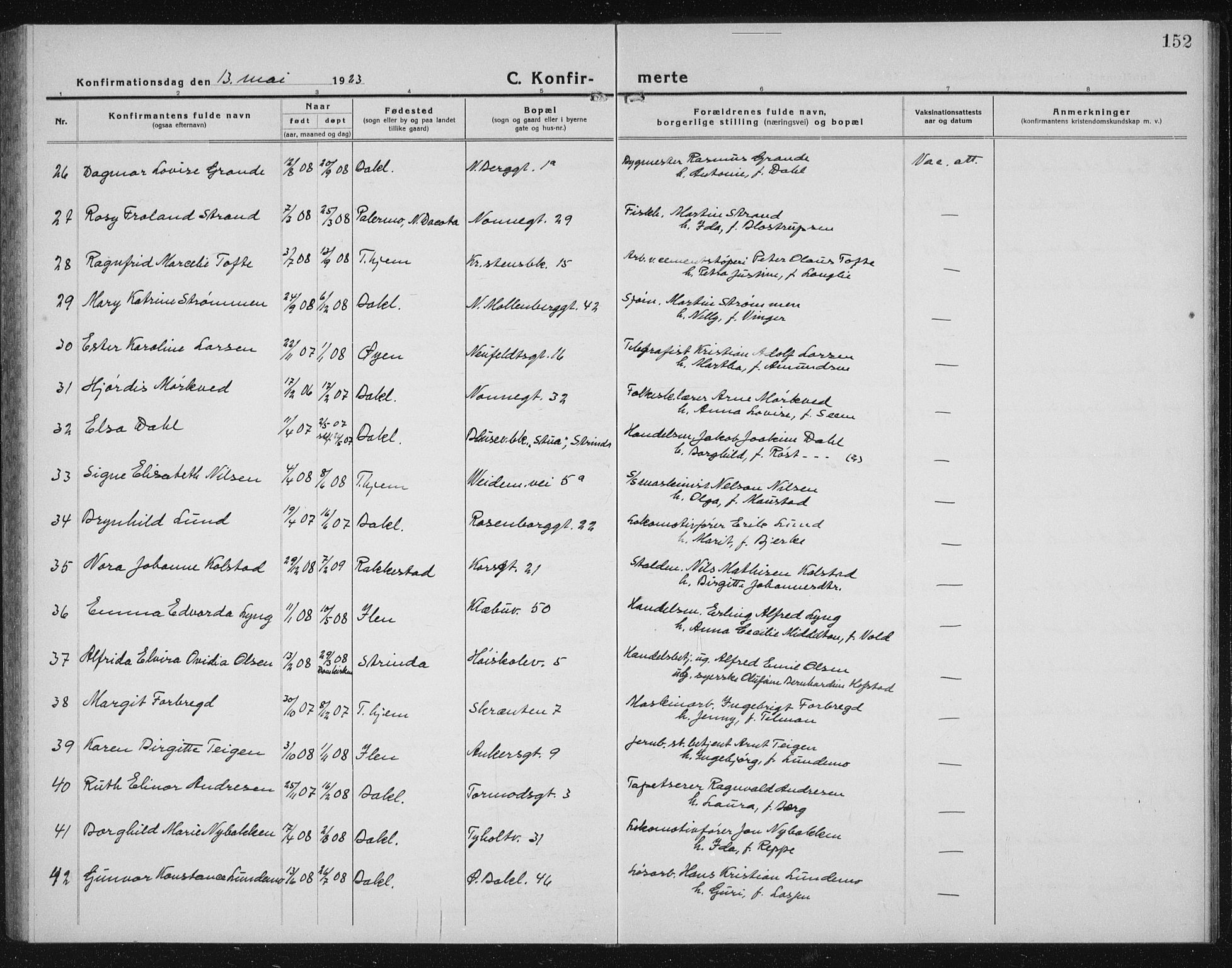 Ministerialprotokoller, klokkerbøker og fødselsregistre - Sør-Trøndelag, AV/SAT-A-1456/604/L0227: Klokkerbok nr. 604C10, 1923-1942, s. 152