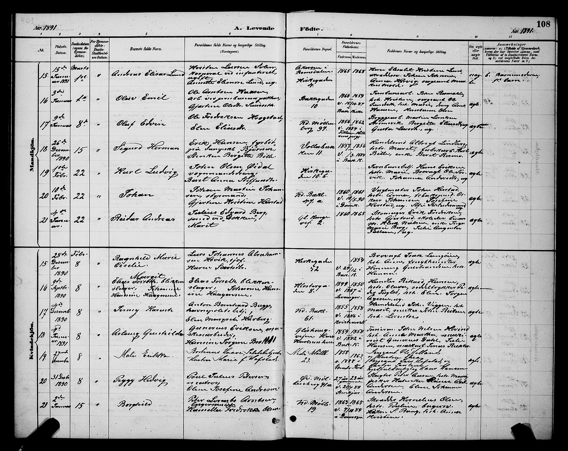 Ministerialprotokoller, klokkerbøker og fødselsregistre - Sør-Trøndelag, AV/SAT-A-1456/604/L0222: Klokkerbok nr. 604C05, 1886-1895, s. 108