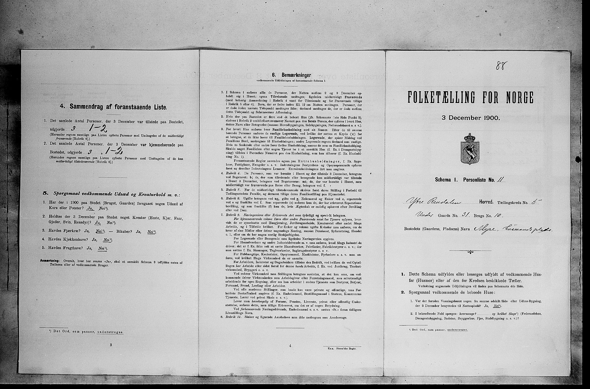 SAH, Folketelling 1900 for 0432 Ytre Rendal herred, 1900, s. 491