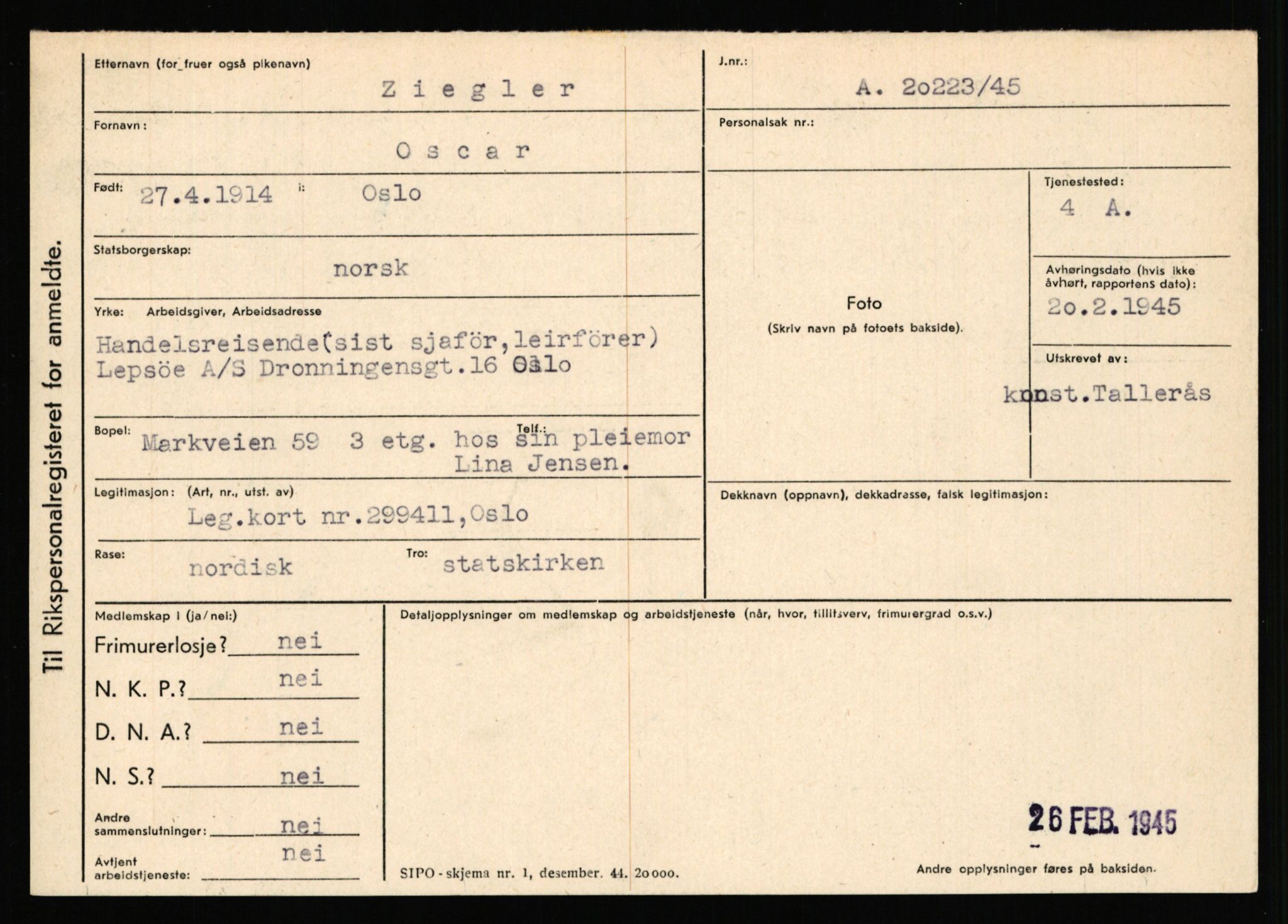 Statspolitiet - Hovedkontoret / Osloavdelingen, AV/RA-S-1329/C/Ca/L0016: Uberg - Øystese, 1943-1945, s. 3322