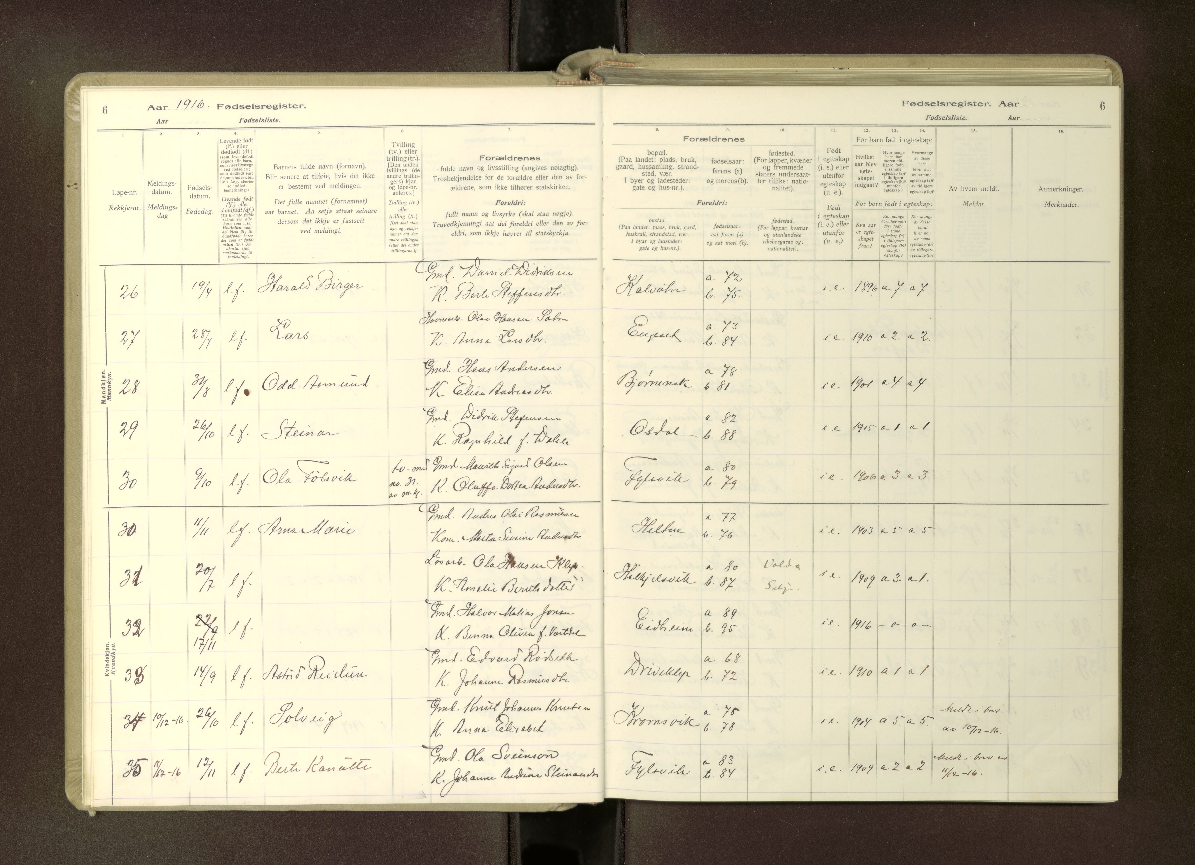 Ministerialprotokoller, klokkerbøker og fødselsregistre - Møre og Romsdal, AV/SAT-A-1454/511/L0165: Fødselsregister nr. 511---, 1916-1937, s. 6
