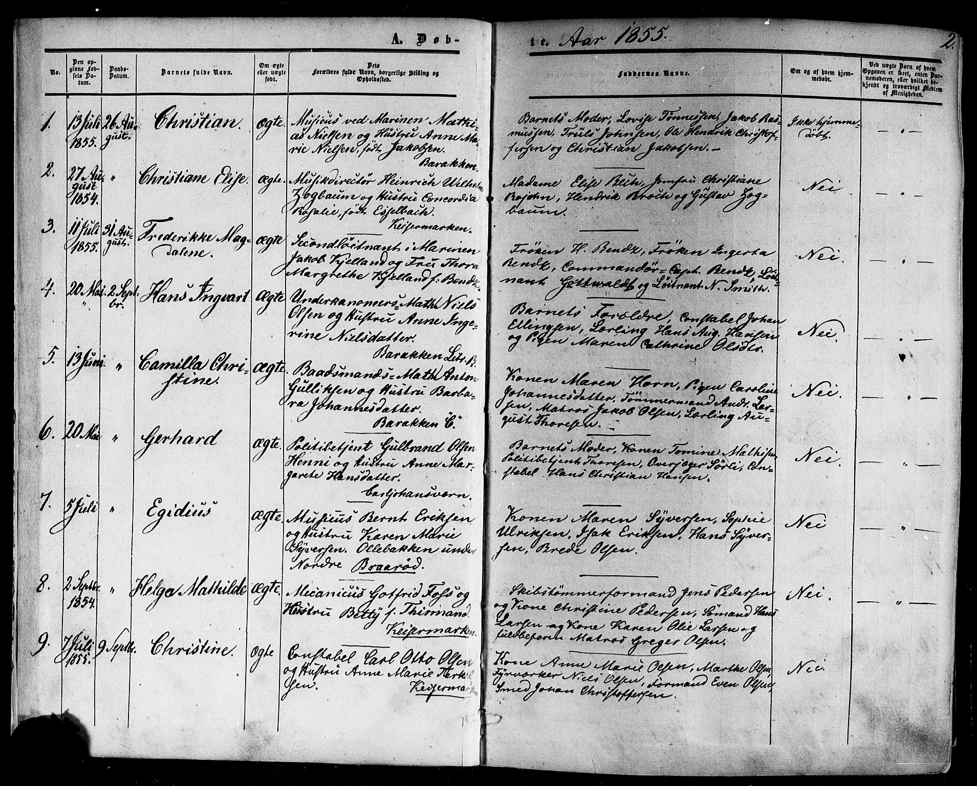 Horten kirkebøker, AV/SAKO-A-348/F/Fa/L0001: Ministerialbok nr. 1, 1855-1871, s. 2